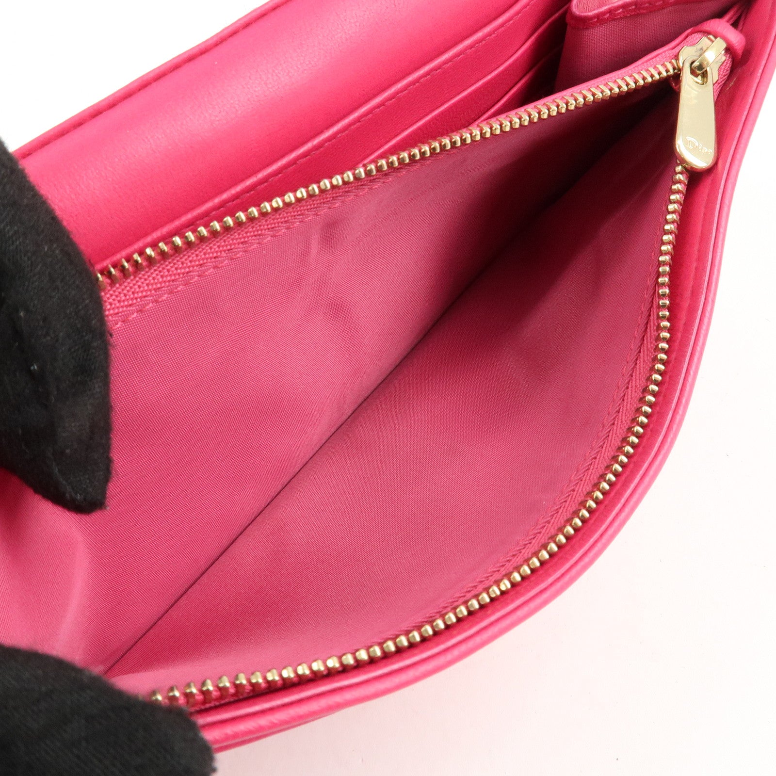Christian Dior Cannage Leather Chain Long Wallet Pink Used