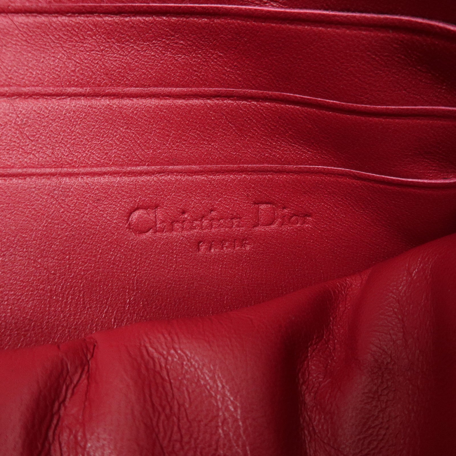 Christian Dior Cannage Leather Chain Shoulder Bag Red Used