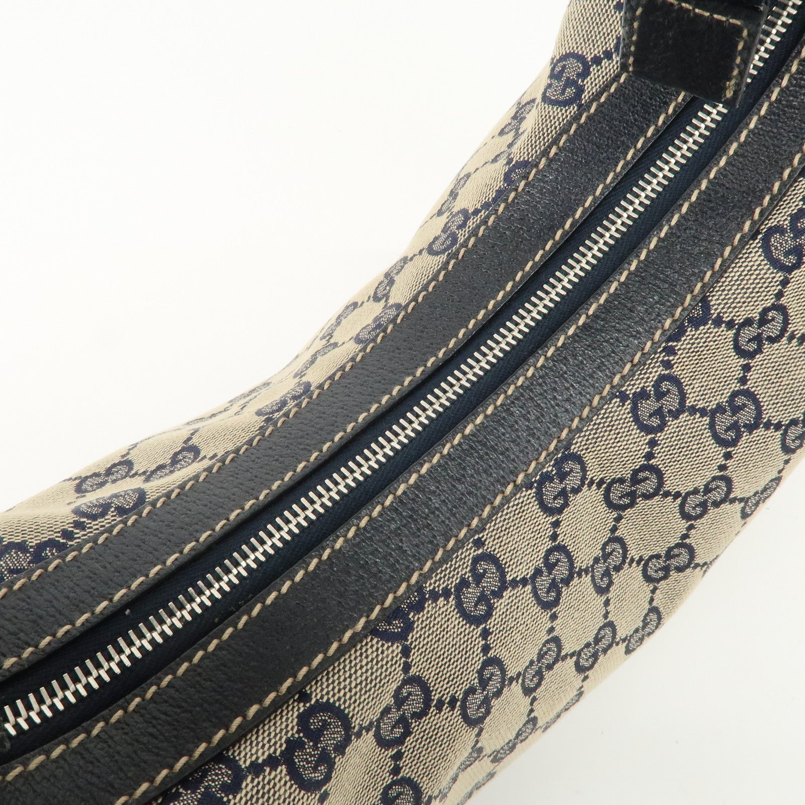 GUCCI Sherry GG Canvas Leather Shoulder Bag Beige Navy 145757 Used