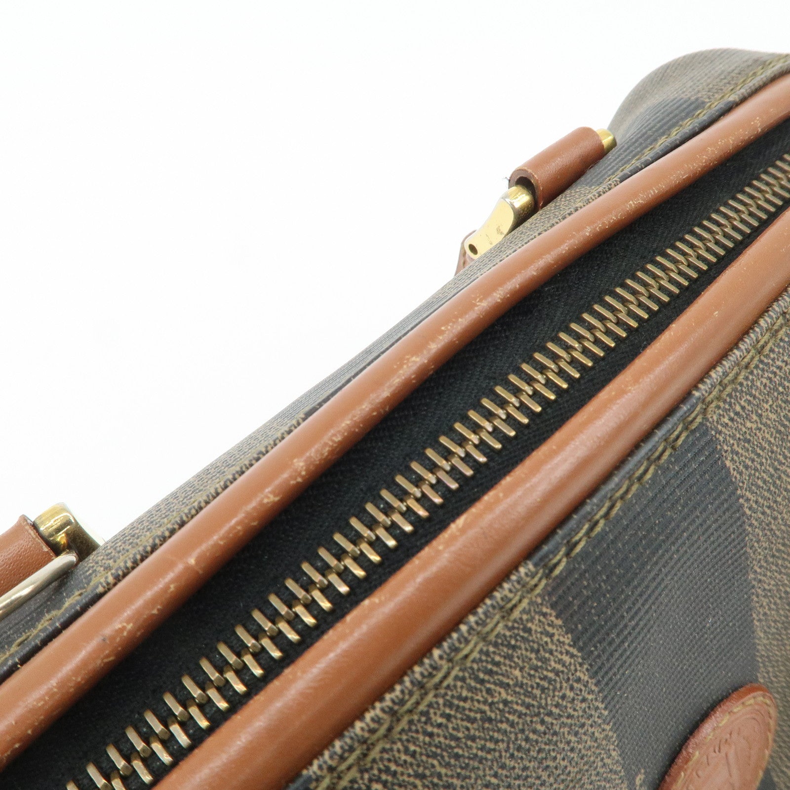 FENDI Pequin PVC Leather Hand Bag Brown Black 259021 Used