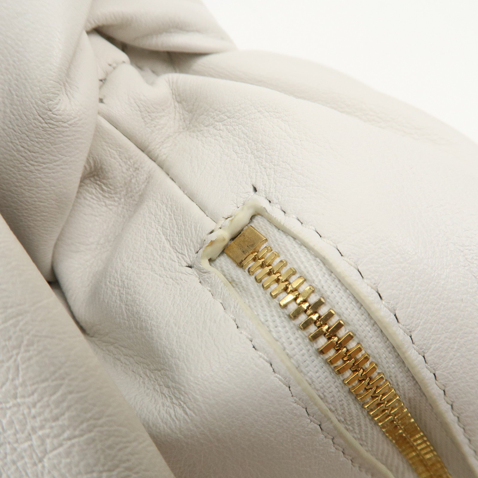 BOTTEGA VENETA Leather Double Knots Hand Bag White 629635 Used