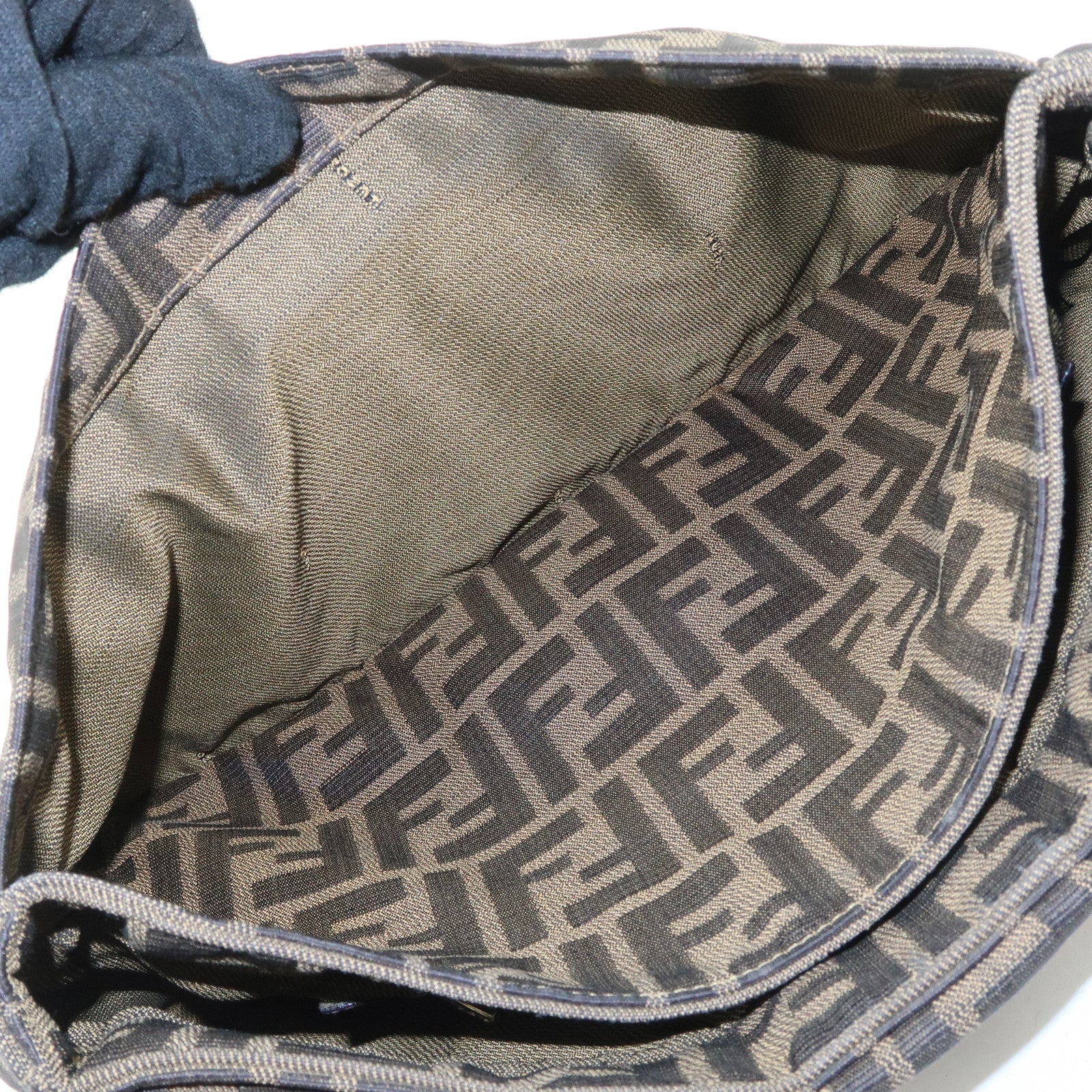 FENDI Zucca Canvas Leather Hand Bag Brown Black Gold Hardware Used
