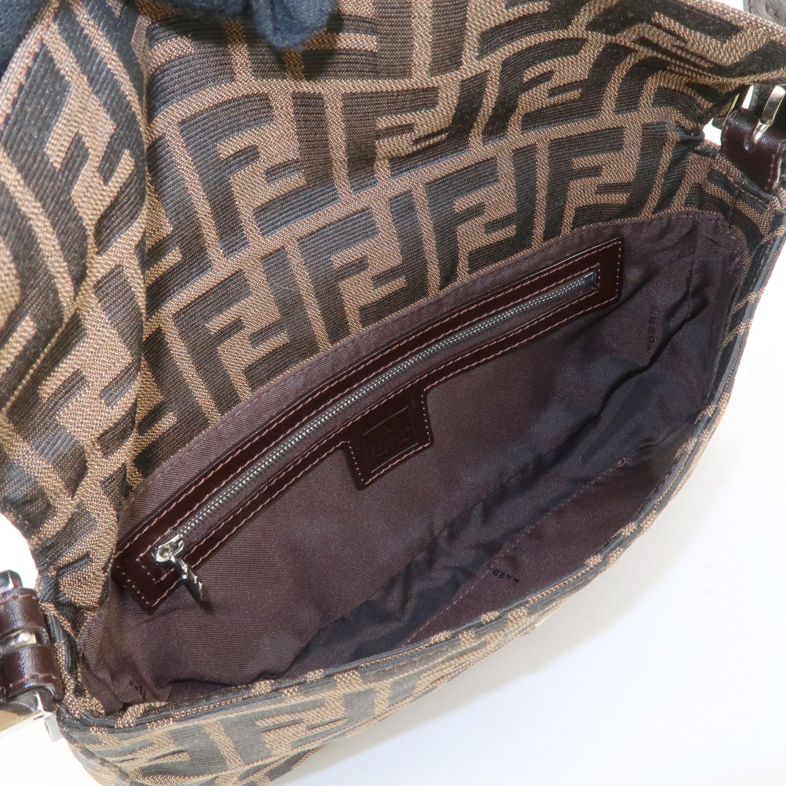 FENDI Mamma Baguette Zucca Canvas Shoulder Bag Brown Black 26424 Used
