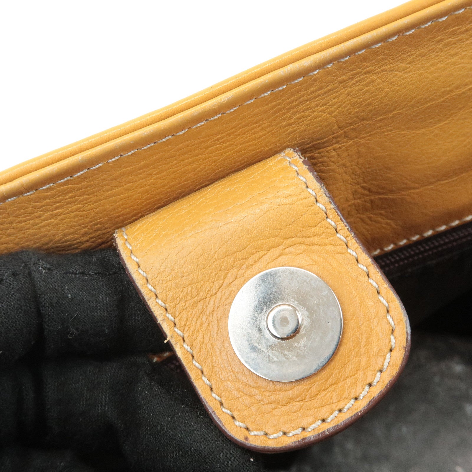 Christian Dior Leather Tote Bag Shoulder Bag Mustard Silver HDW Used