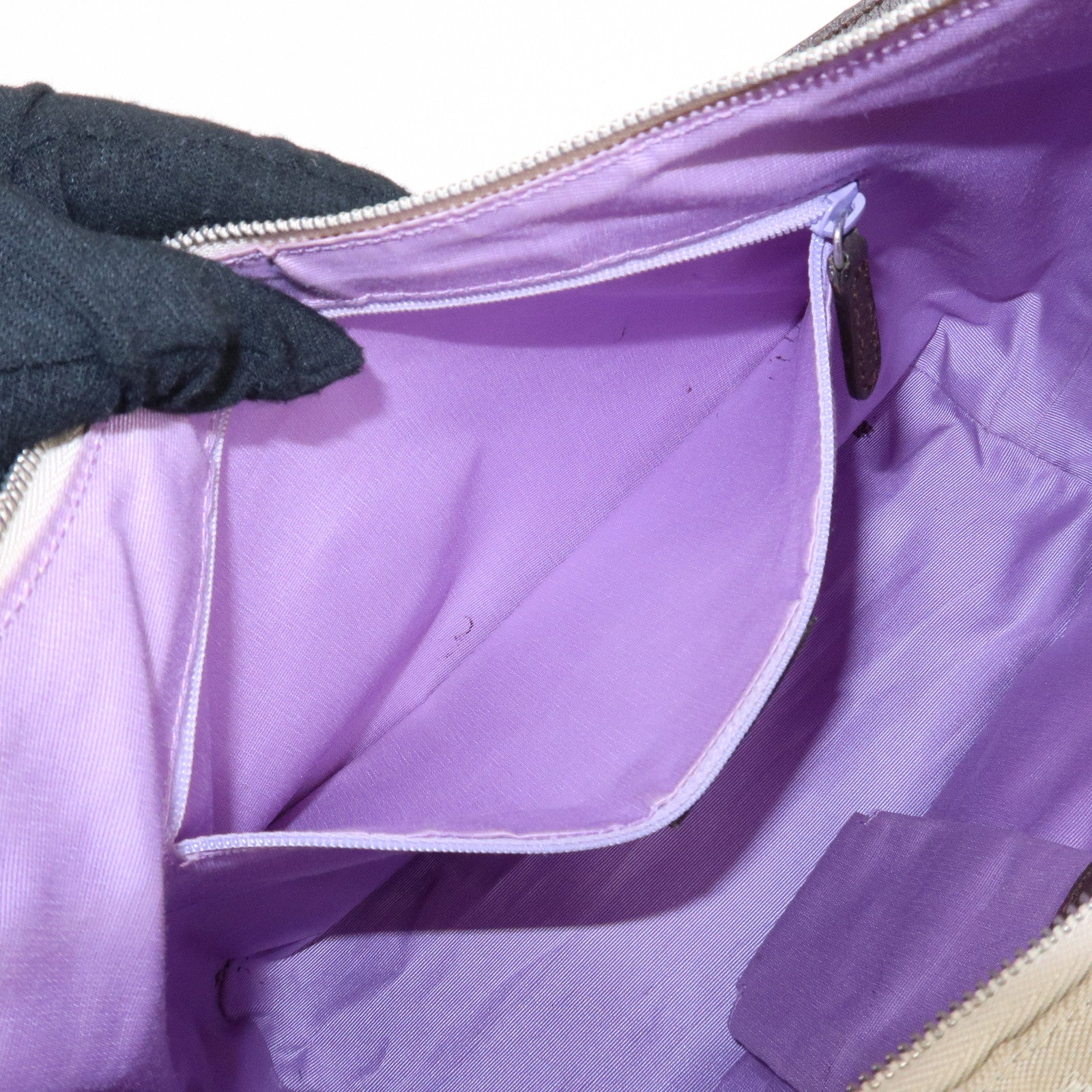 BVLGARI Logomania Canvas Leather Shoulder Bag Beige Dark Brown Used