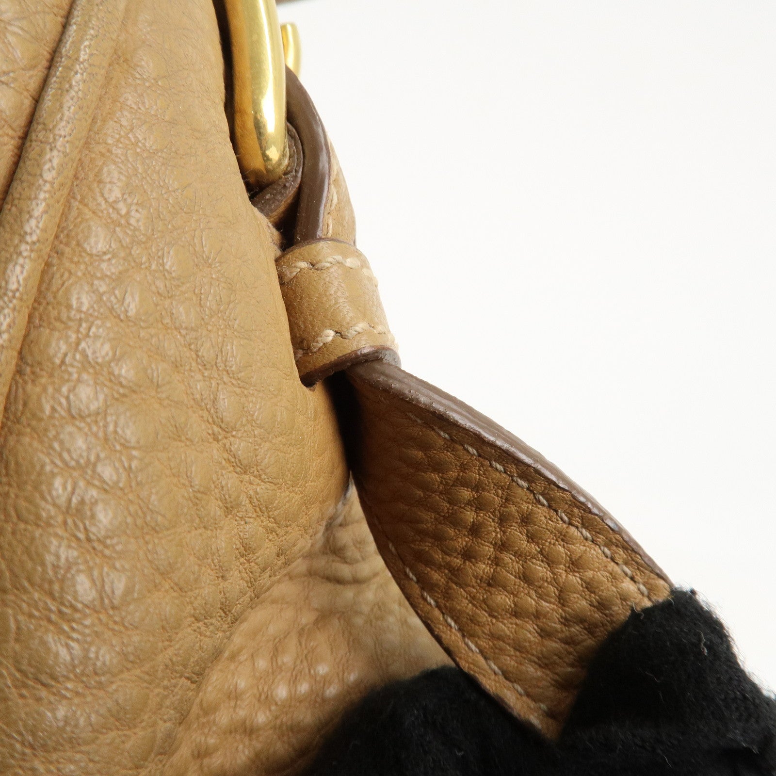 PRADA Leather Shoulder Bag Hand Bag Beige Used