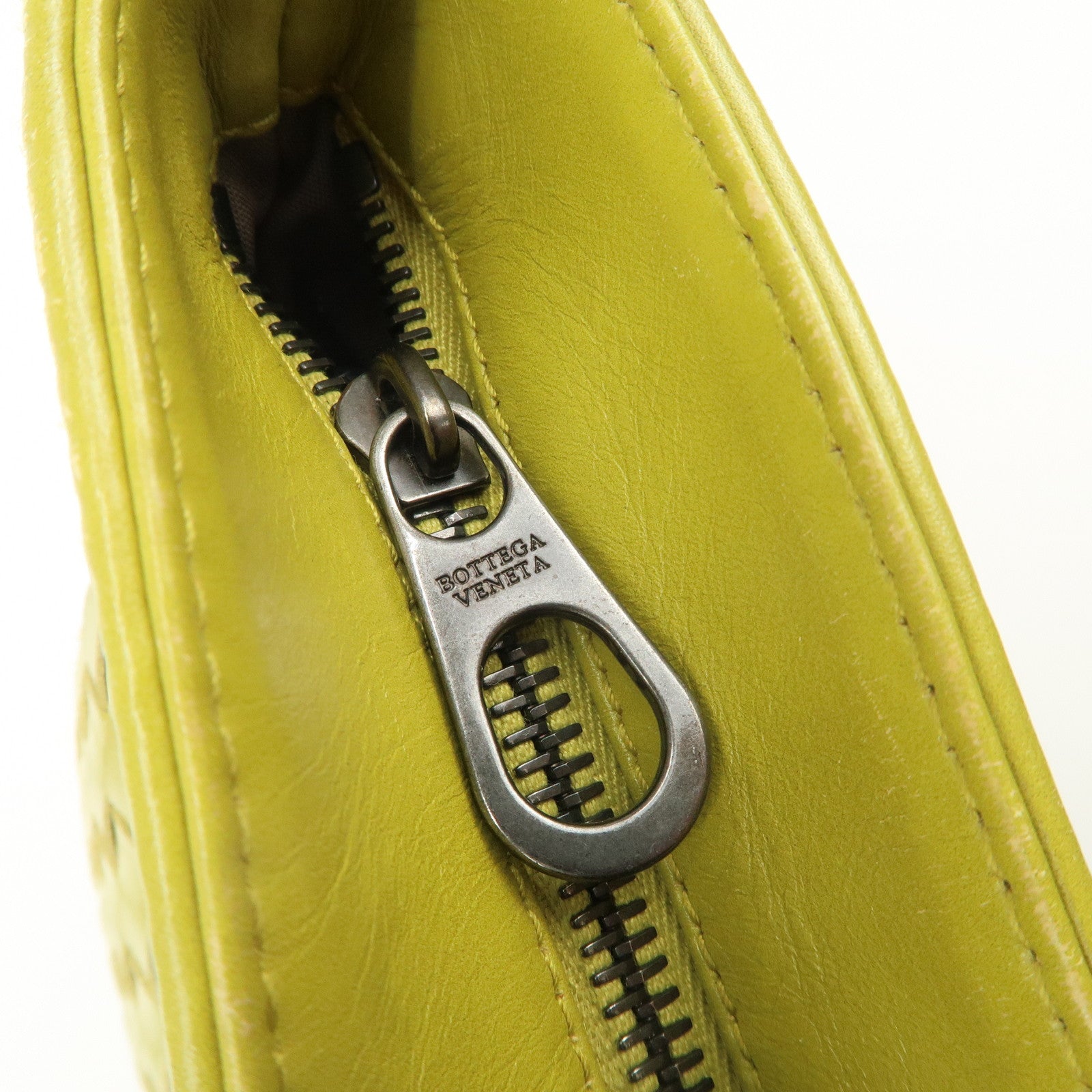 BOTTEGA VENETA Intrecciato Leather Shoulder Bag Yellow Used