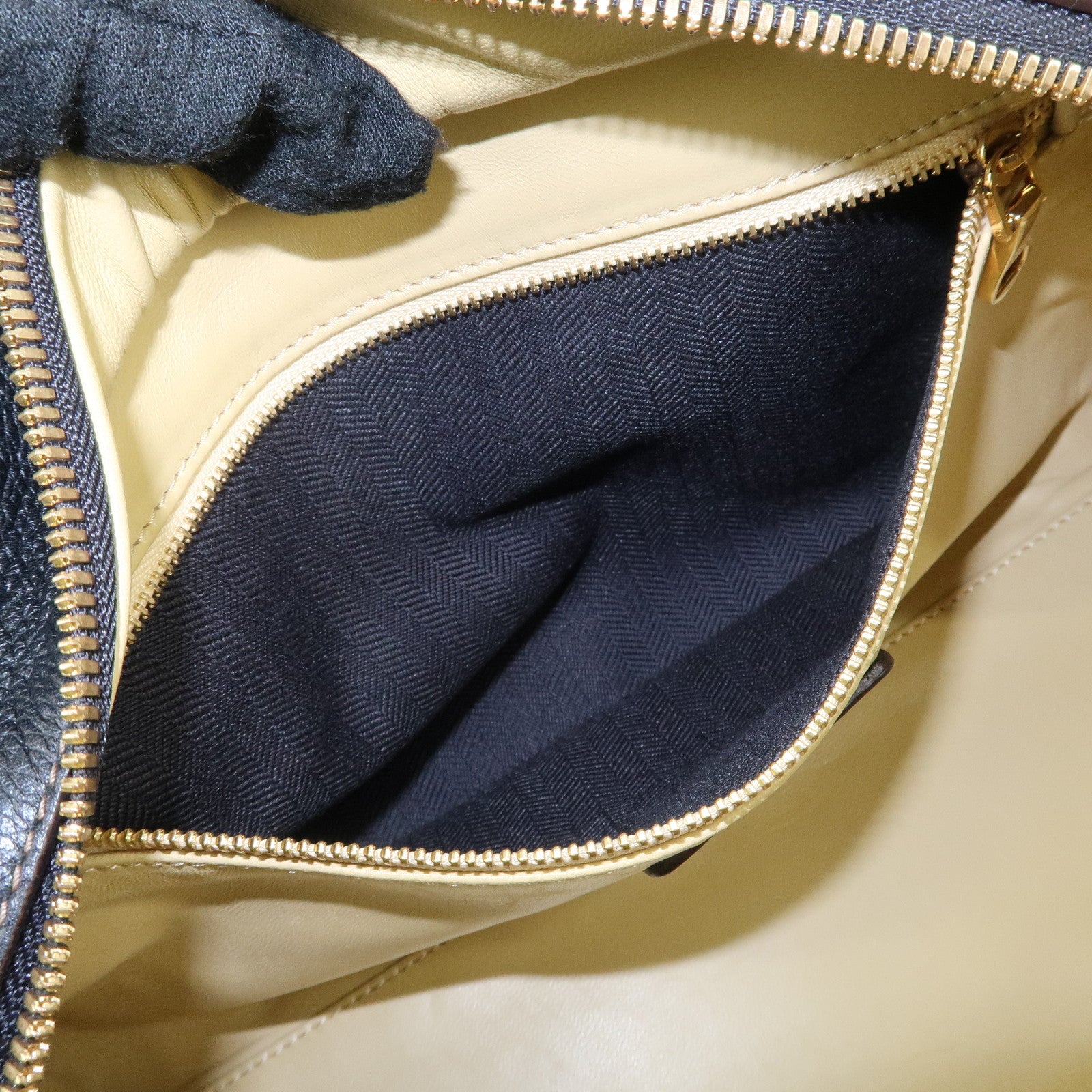 LOEWE Anagram Leather Amasona 28 Hand Bag Beige Black Brown Used