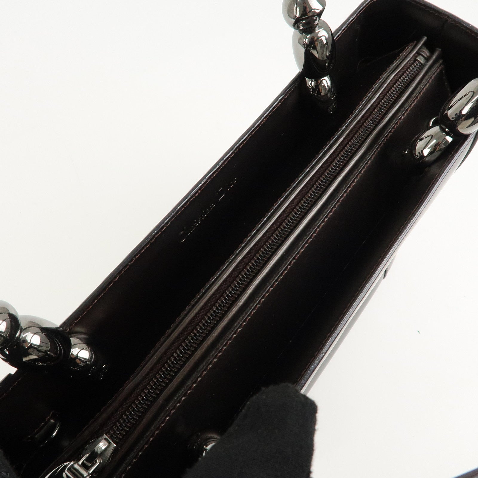 Christian Dior Maris Pearl Leather 2way Bag Hand Bag Dark Brown Used