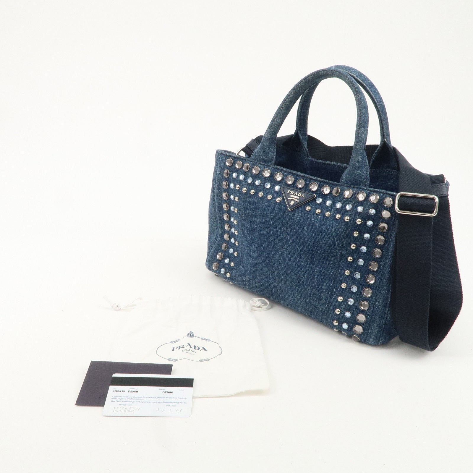 PRADA Logo Canapa Mini Denim Bijou 2Way Tote Bag Denim Blue 1BG439 Used