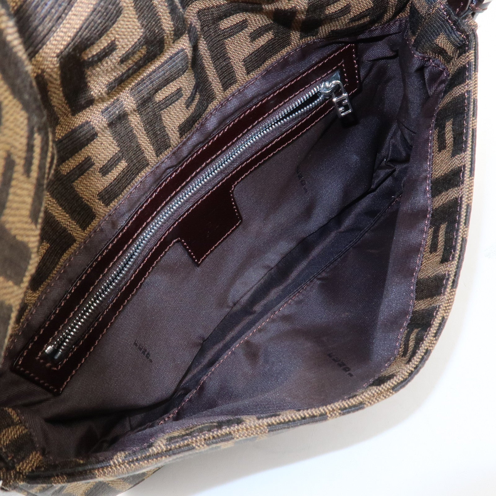FENDI Mamma Baguette Zucca Canvas Shoulder Bag Brown Black 26424 Used