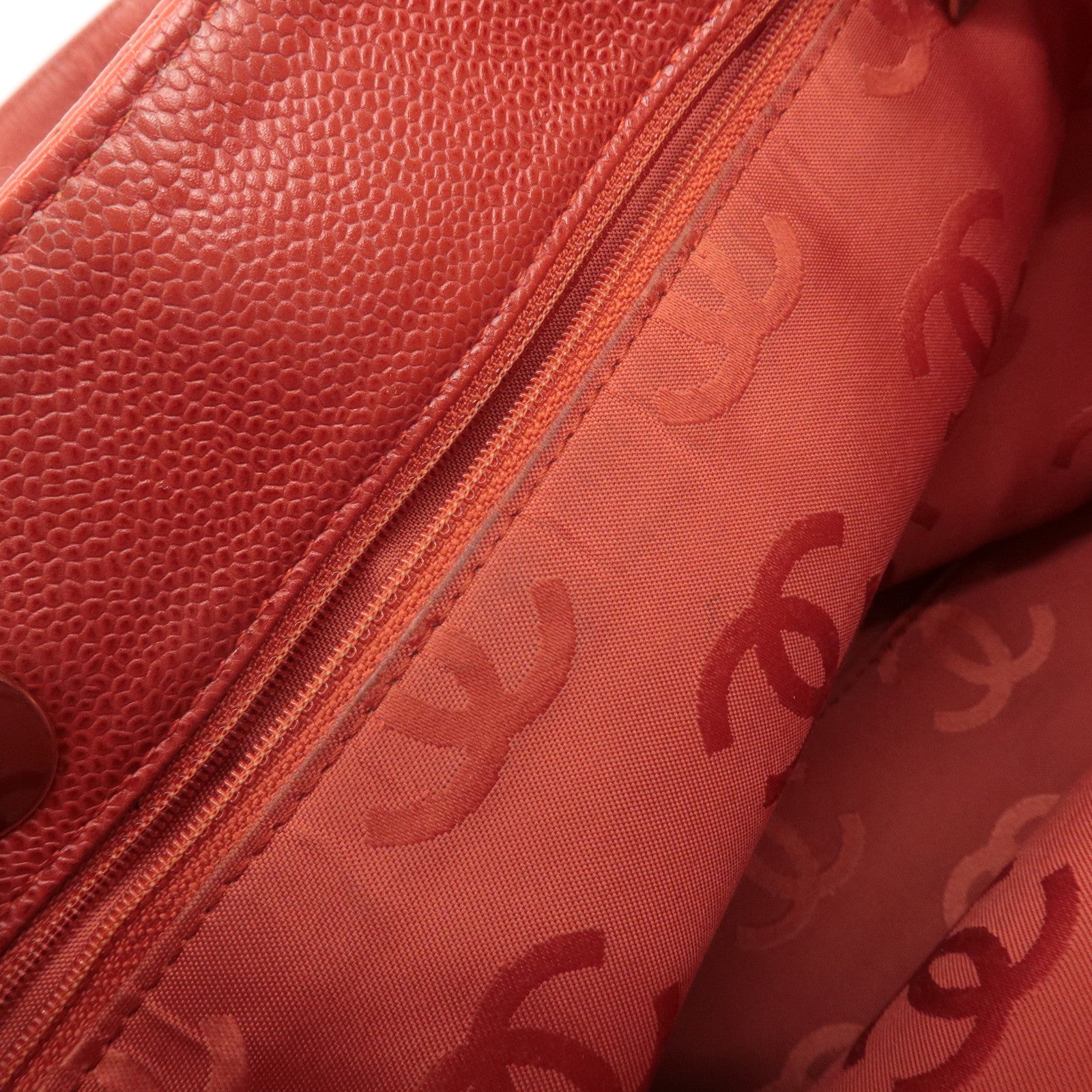CHANEL Caviar Skin COCO Mark Tote Bag Hand Bag Red Used