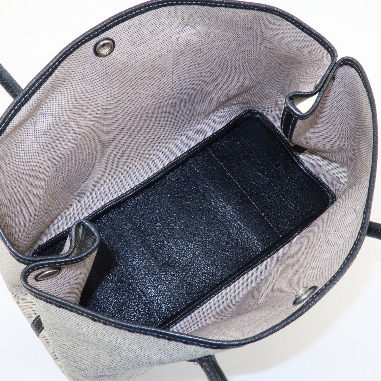 HERMES Garden Party Toile Ash Leather PM H Stamped Tote Bag Used