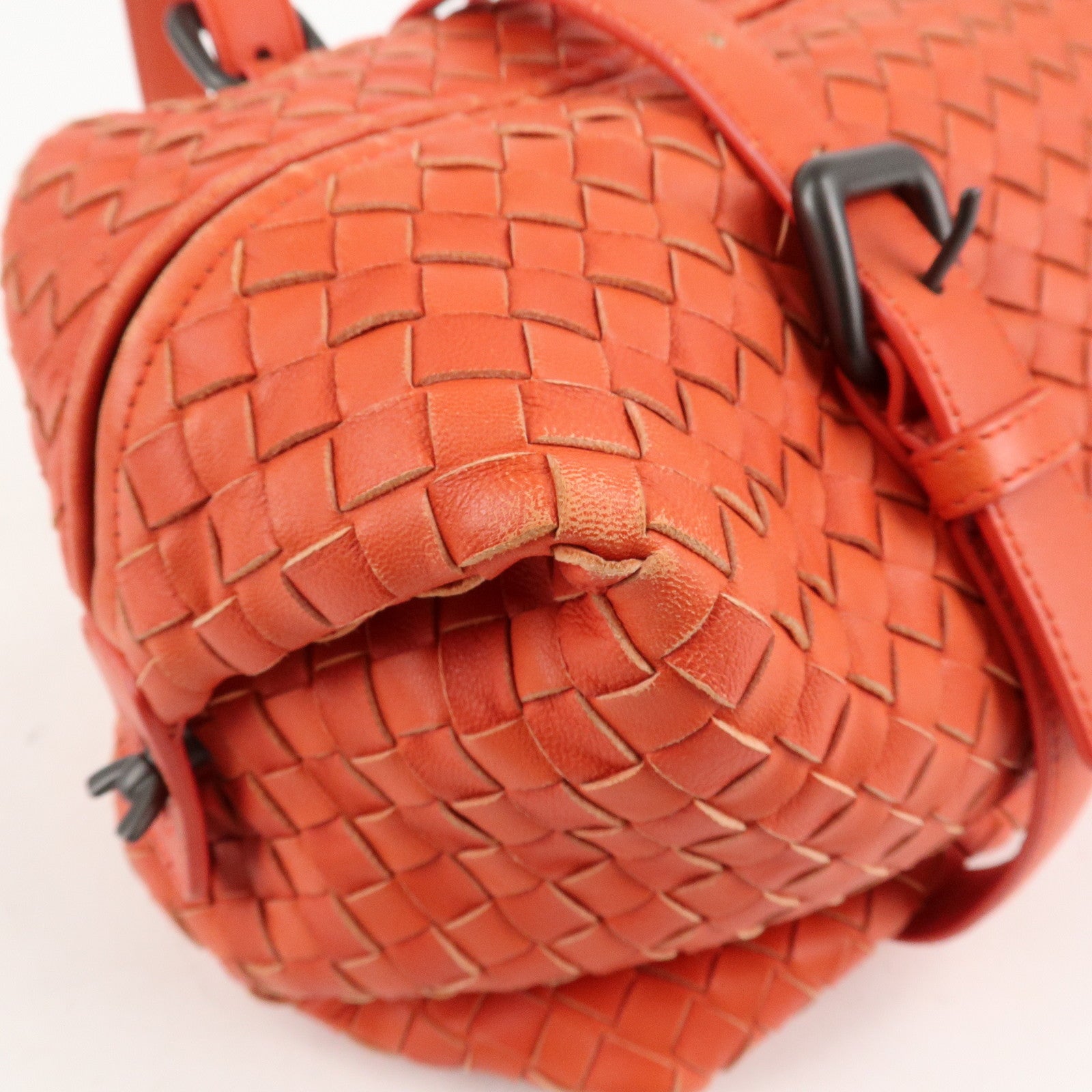 BOTTEGA VENETA Intrecciato Leather Boston Montaigne Bag Orange Used