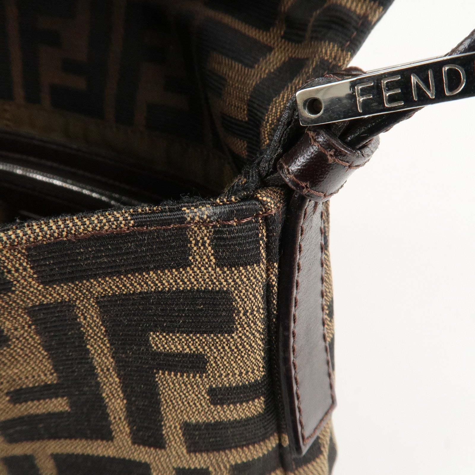 FENDI Mamma Baguette Zucca Canvas Shoulder Bag Brown Black 26424 Used