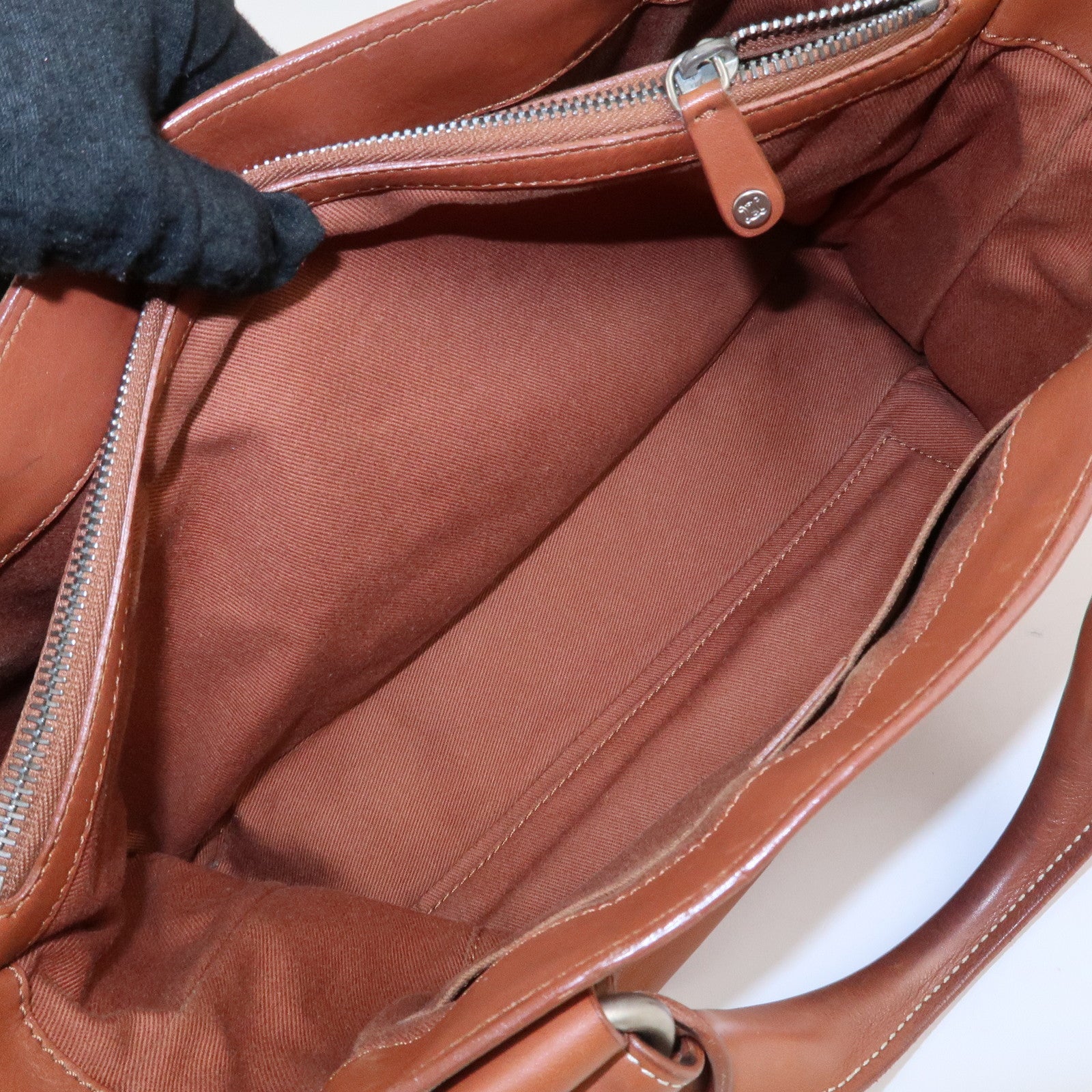 CELINE Leather Triomphe Button Boogie Bag Macadam Engraved Brown Used