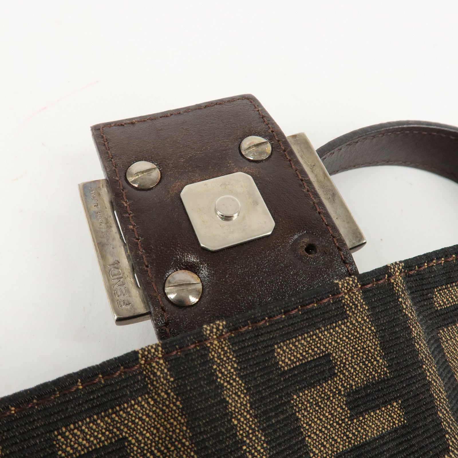FENDI Mamma Baguette Canvas Shoulder Bag Brown Black 26424 Used
