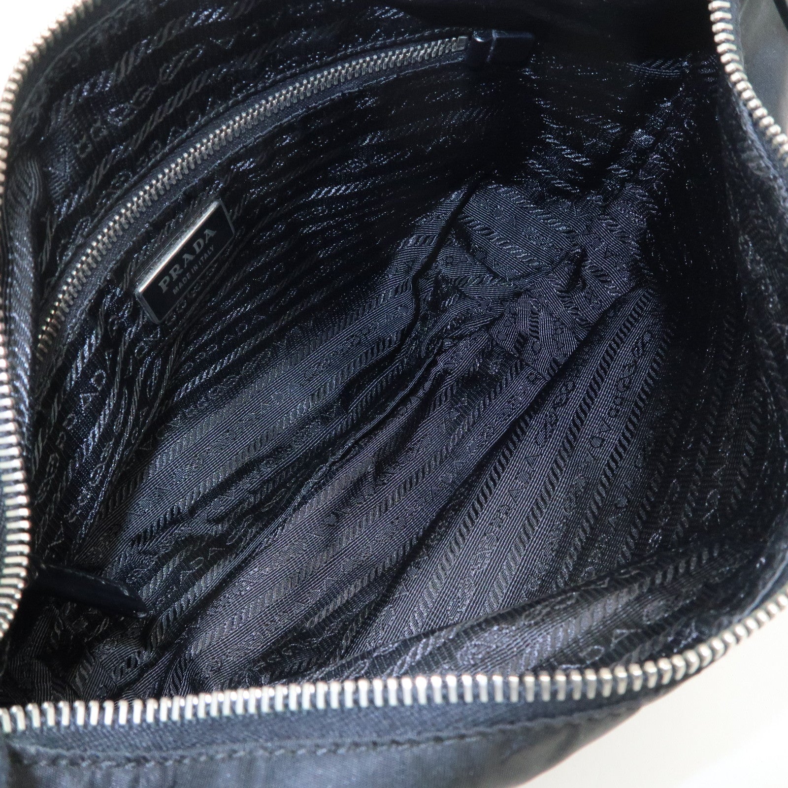 PRADA Nylon Leather Embroidery Shoulder Bag Hand Bag Black Used