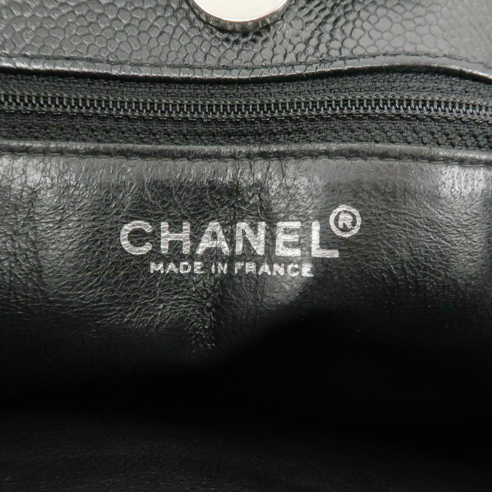 CHANEL Caviar Skin Chain Tote Bag Shoulder Black Silver HDW Used