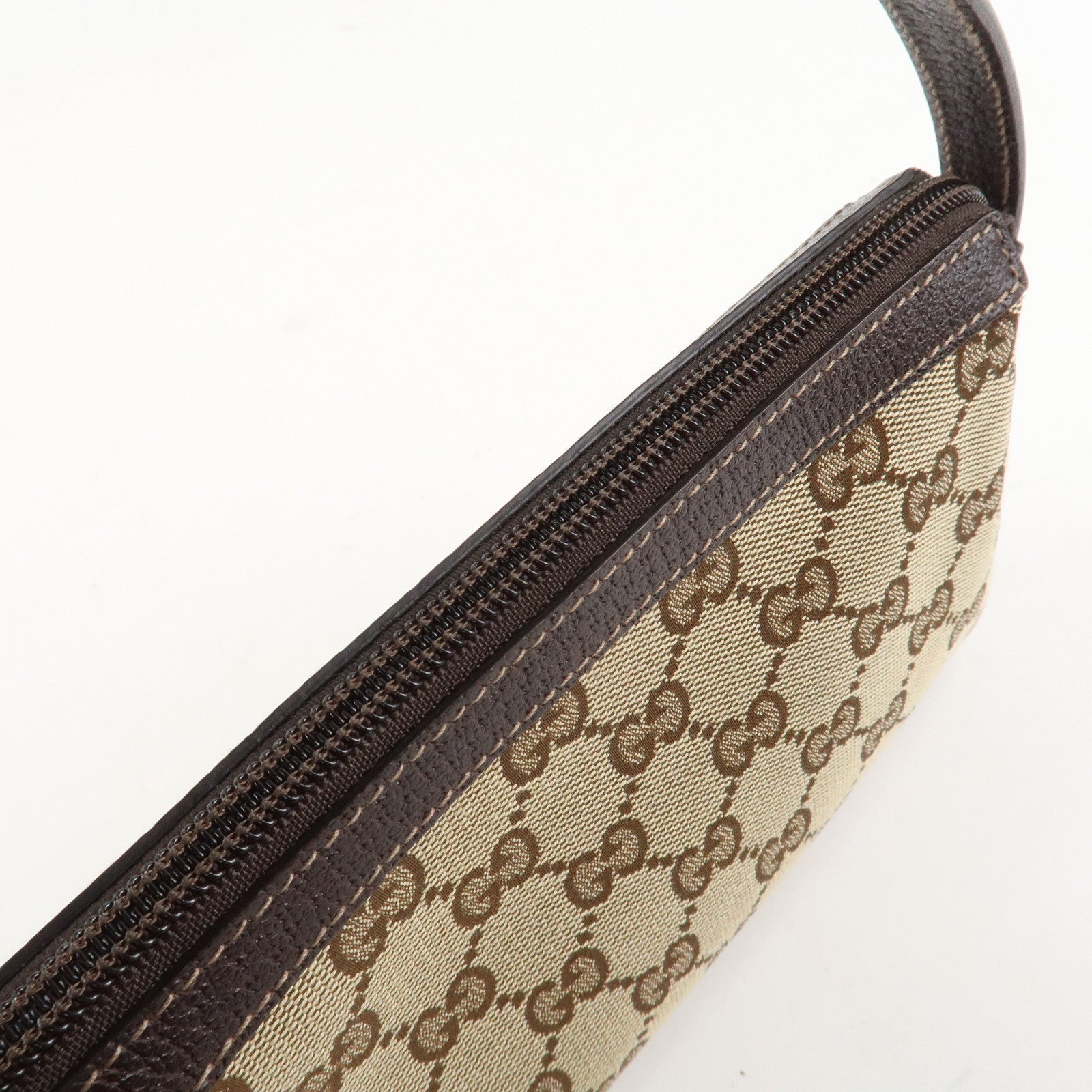 GUCCI Abbey GG Canvas Leather Shoulder Bag Beige Dark Brown 145750 Used