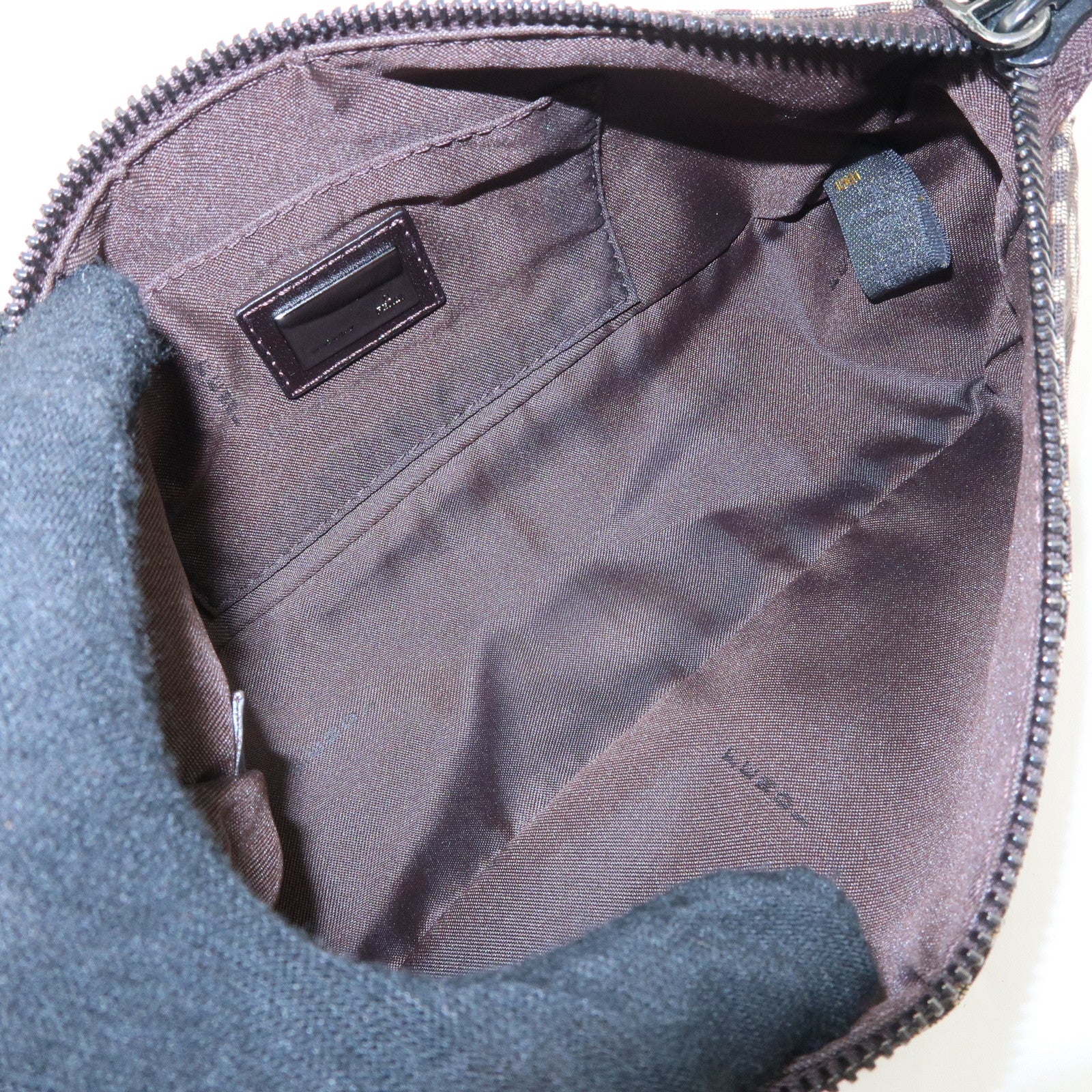 FENDI Zucchino Canvas Leather Shoulder Bag Dark Brown 8BR249 Used