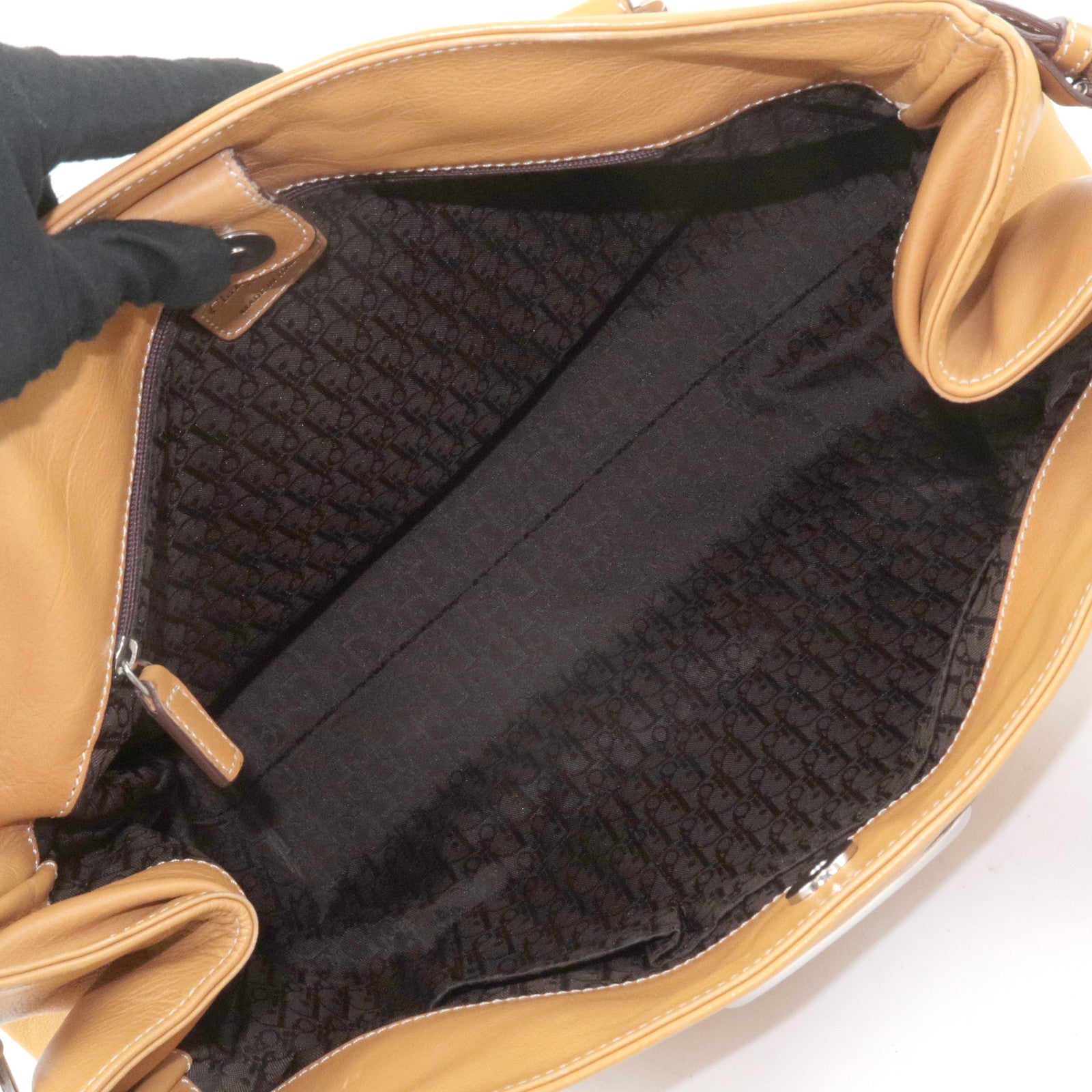 Christian Dior Leather Tote Bag Shoulder Bag Mustard Silver HDW Used