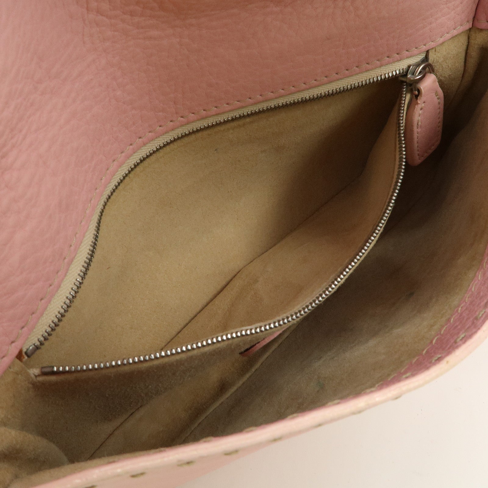 FENDI Selleria Mamma Baguette Leather Shoulder Bag Pink 8BR101 Used