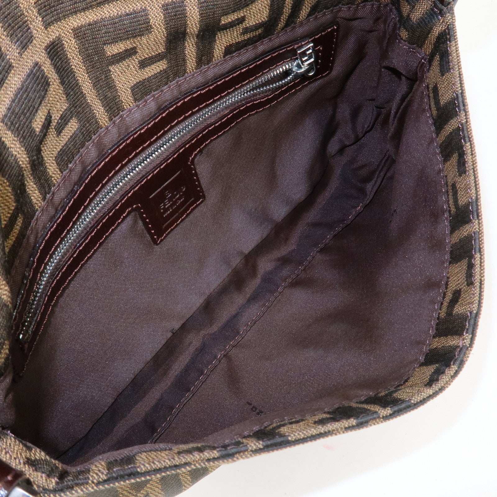 FENDI Zucca Mamma Baguette Canvas Shoulder Bag Brown Black 26424 Used