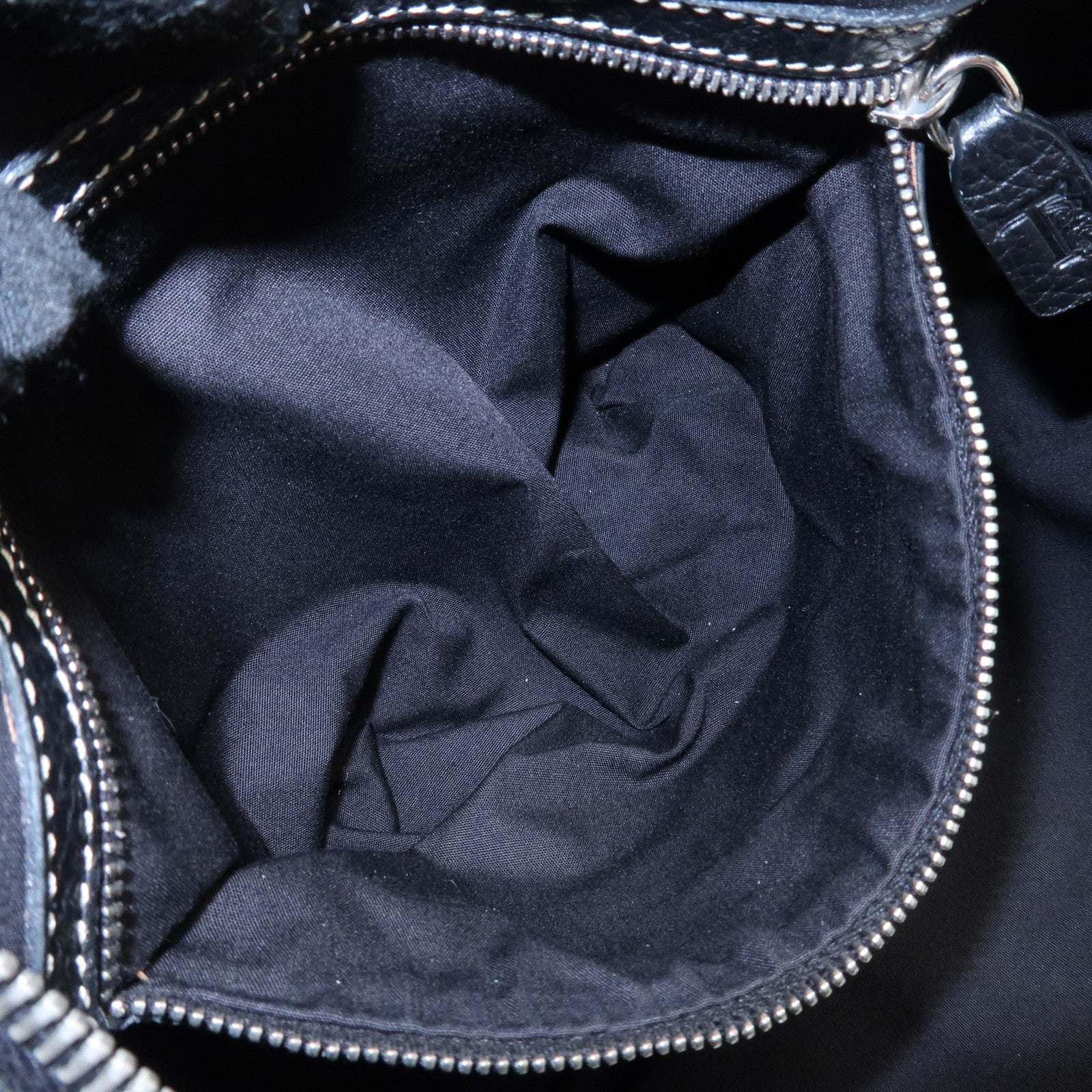 TOD'S Leather Shoulder Bag Hand Bag Black Silver Hardware Used