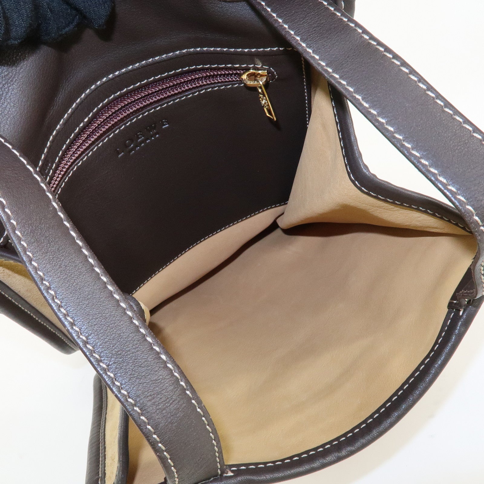 LOEWE Anagram Suede Leather Back Pack Ruck Sack Beige Dark Brown Used