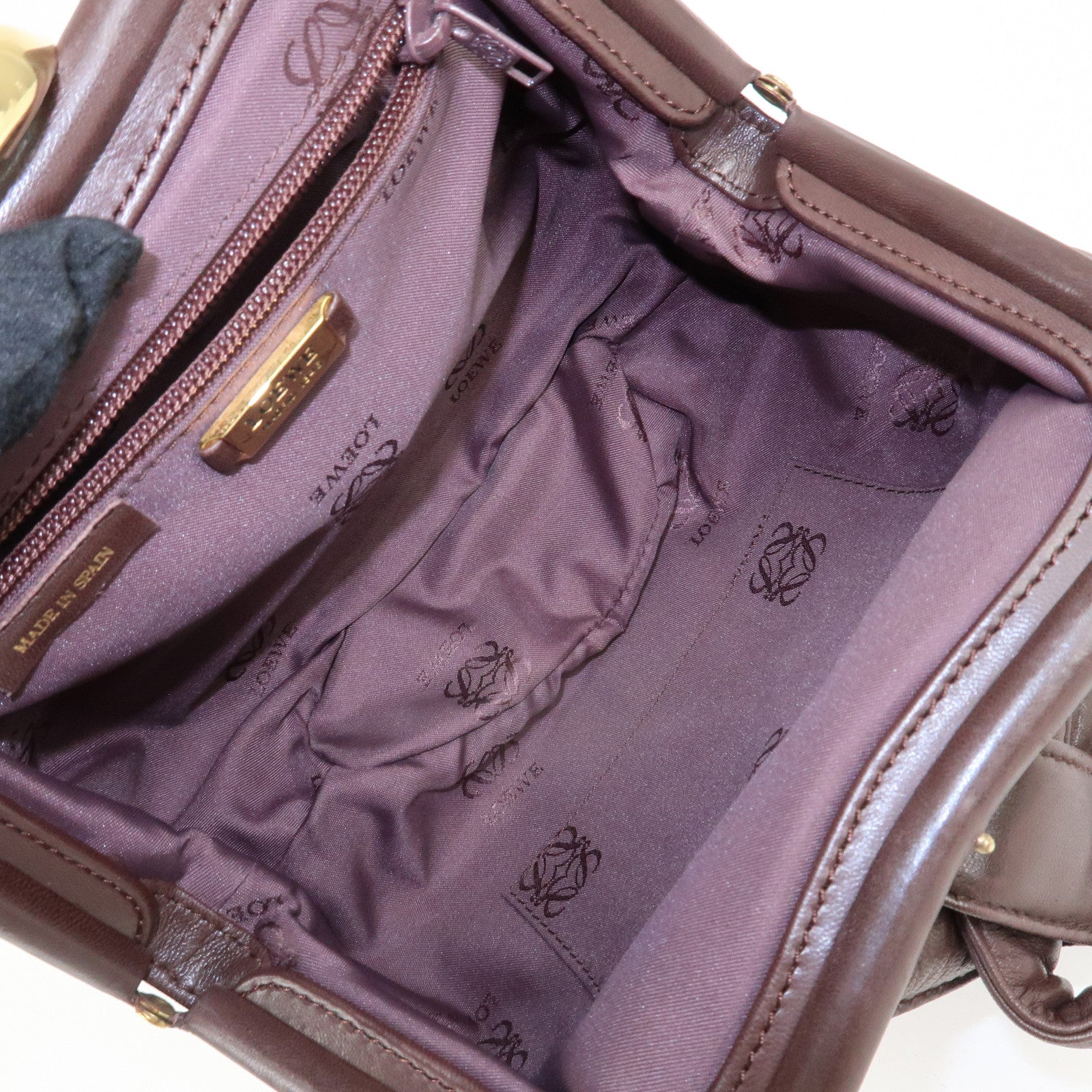 LOEWE Anagram Leather Clasp Shoulder Bag Hand Bag Brown Used