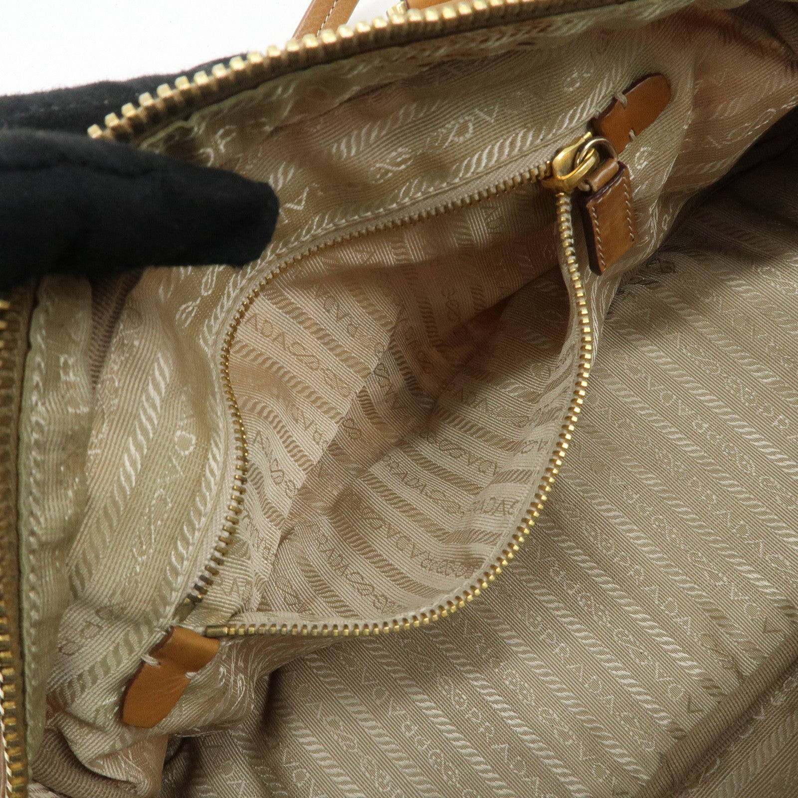 PRADA Logo Canvas Leather Nylon Shoulder Bag Boston Bag Brown Used