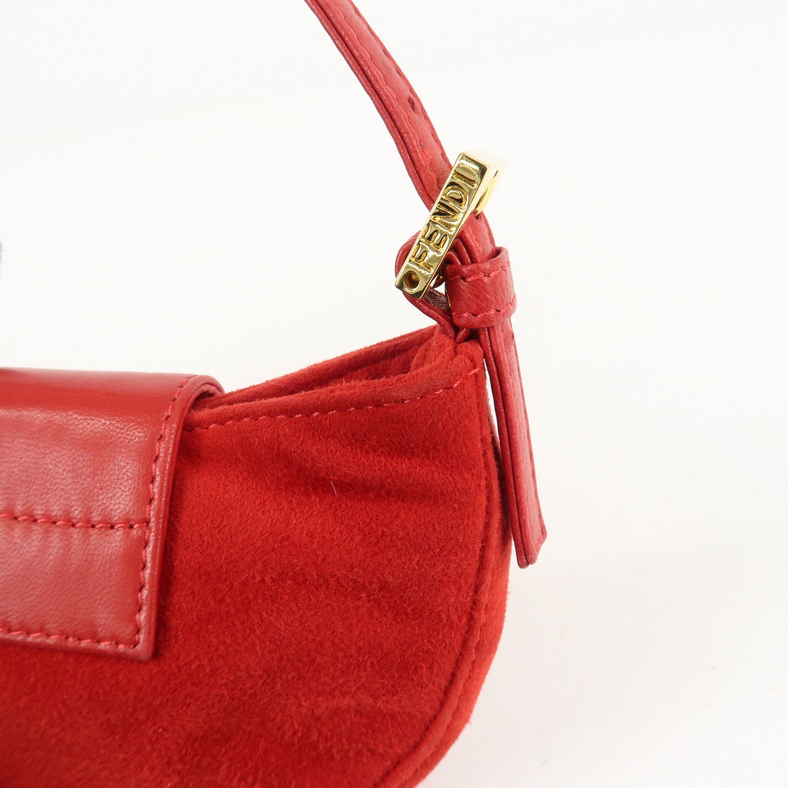FENDI Suede Leather Mini Croissant Hand Bag Red 26673 Used