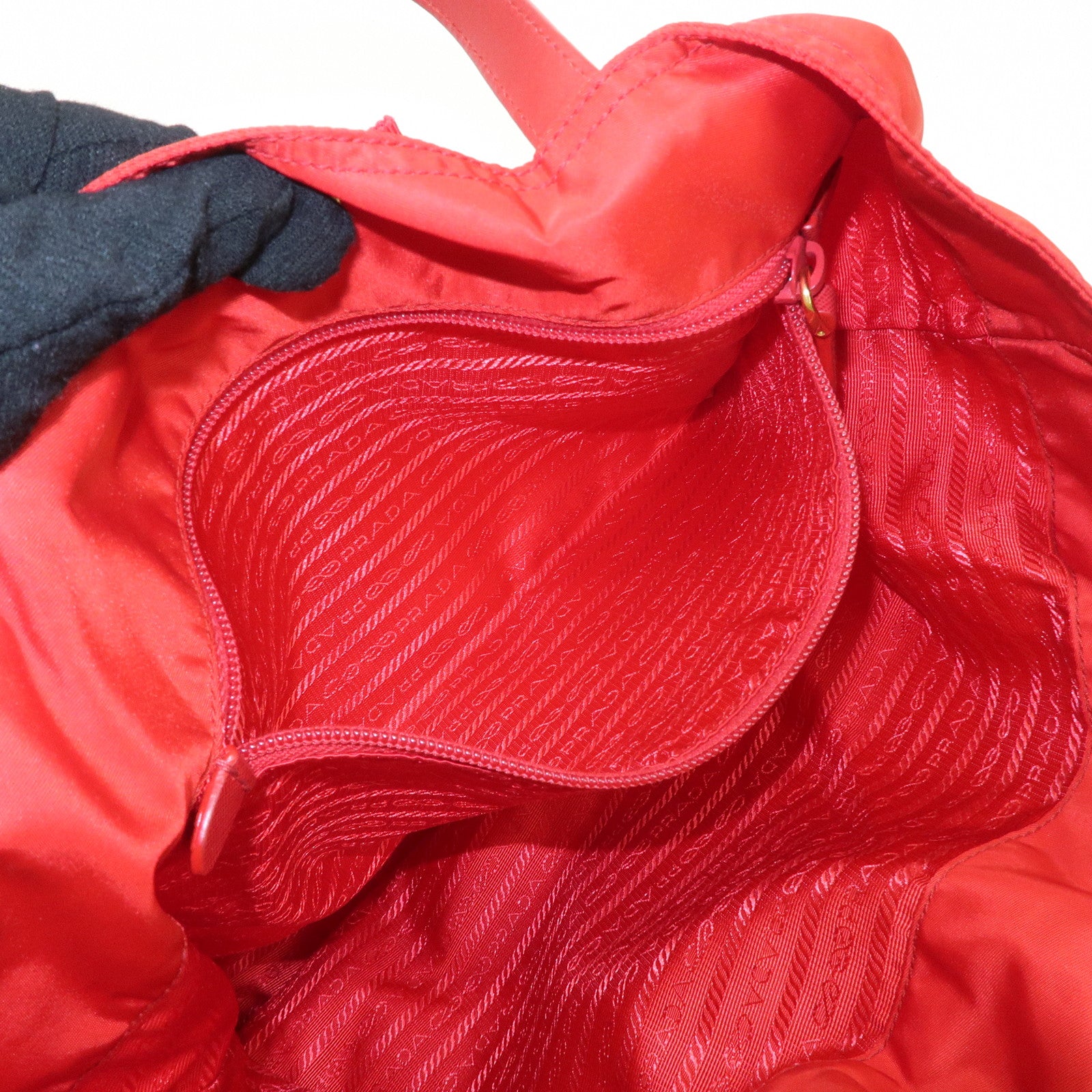 AuthenticPRADA Nylon Leaather Panda Tote Bag Shoudler Bag Red BR4249 Used