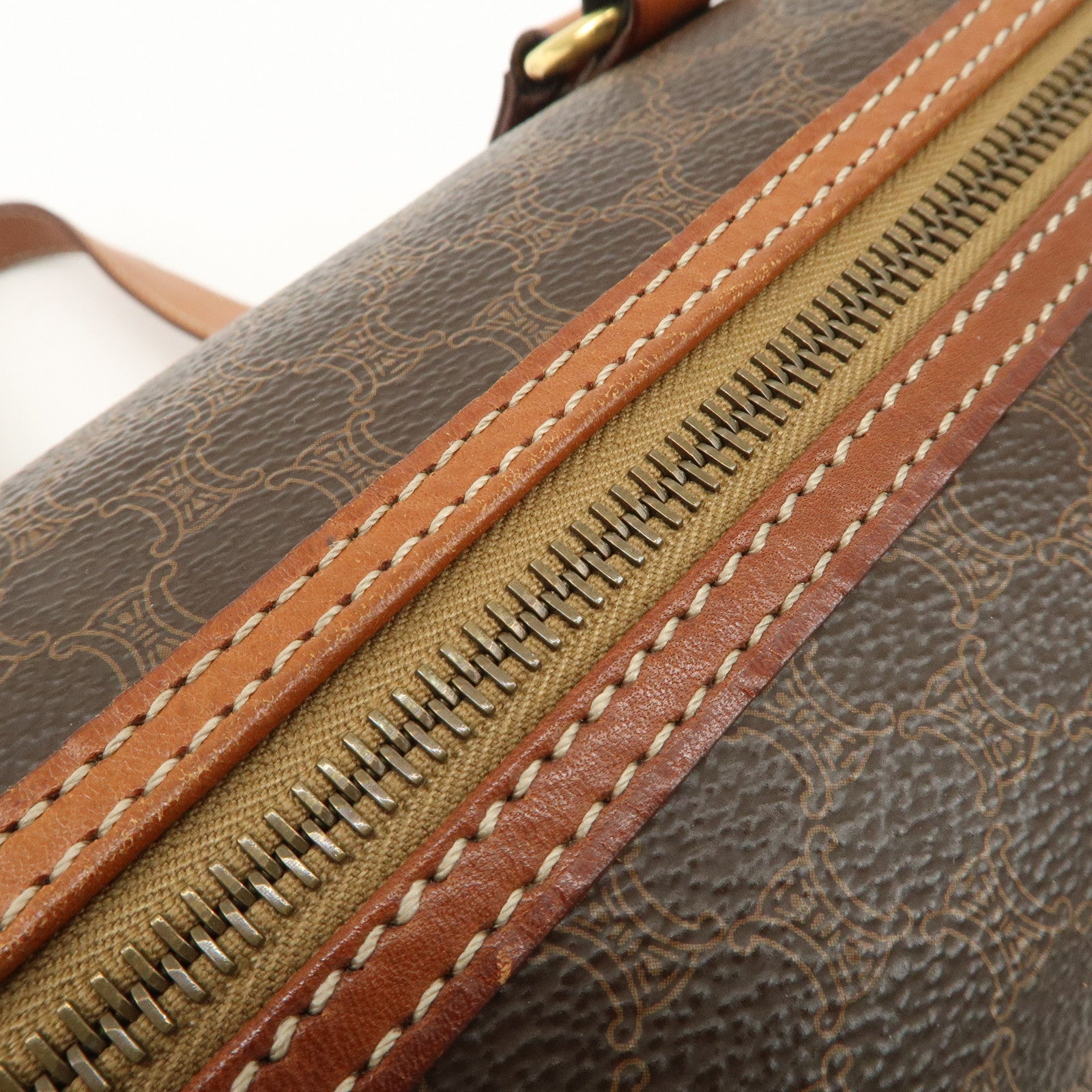 CELINE Macadam PVC Leather Boston Bag Brown Dark Brown Used