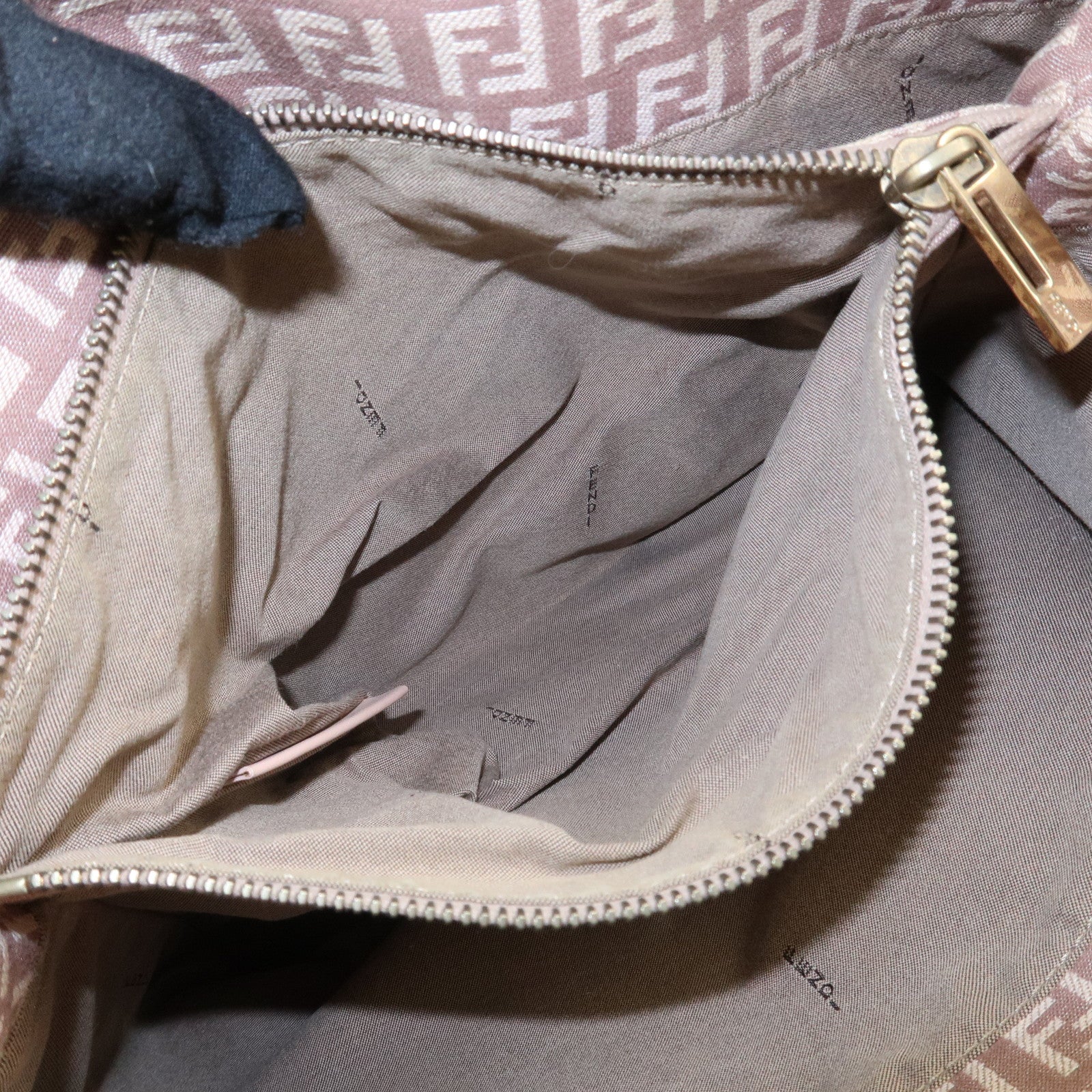 FENDI Zucchino Canvas Leather Tote Bag Pink Beige 8BH133 Used