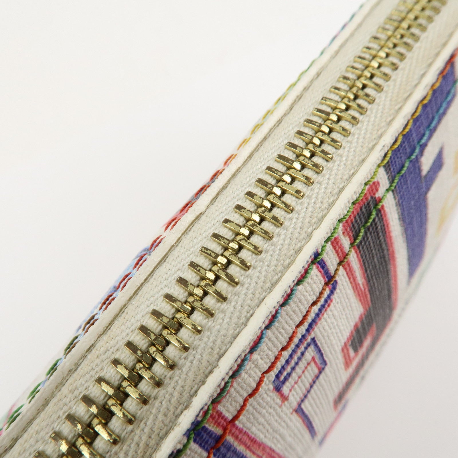 FENDI Zucca PVC Accessory Chain Pouch Multi Color Ivory 8BR592 Used