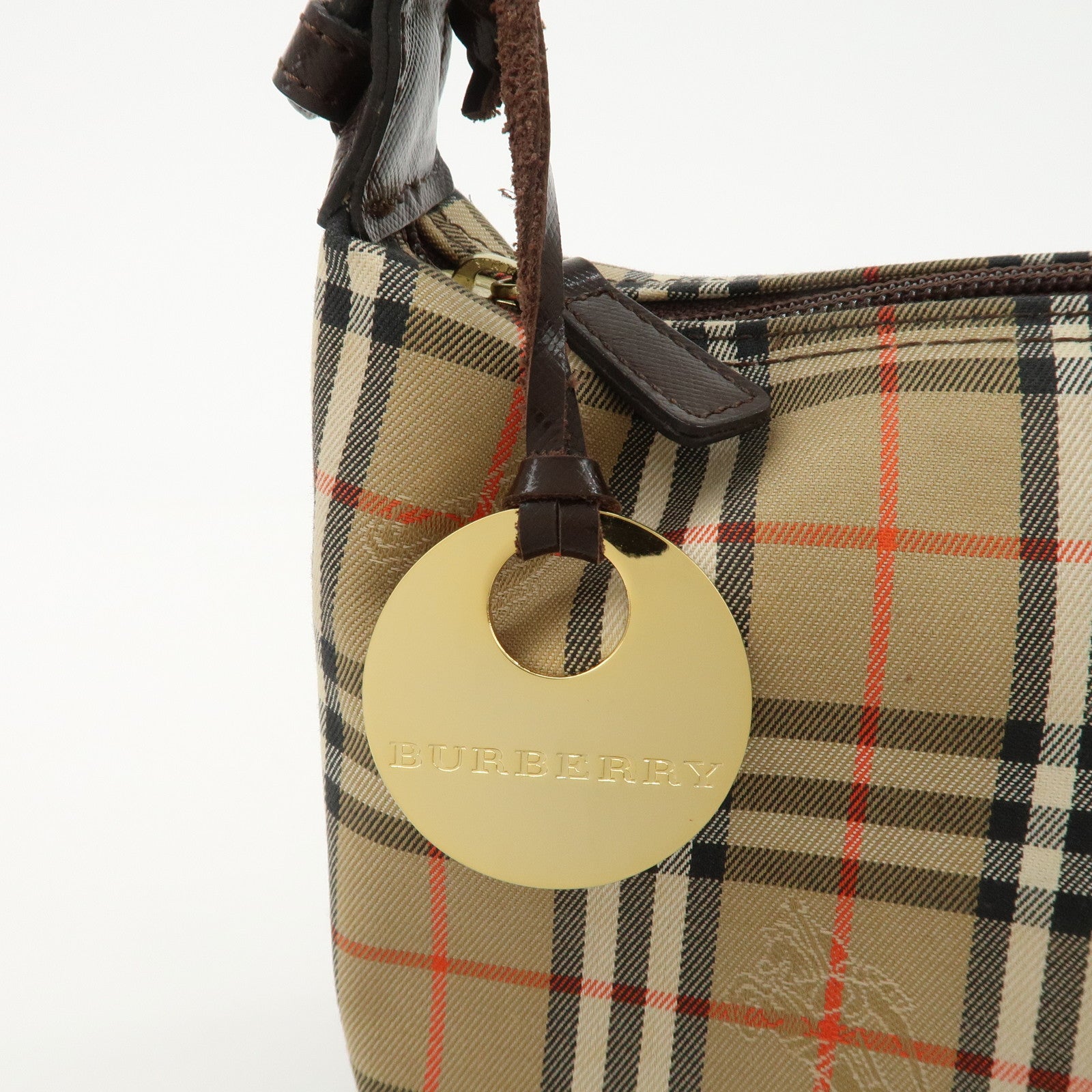 BURBERRY Nylon Leather Nova Plaid Shoulder Hand Bag Beige Black Used