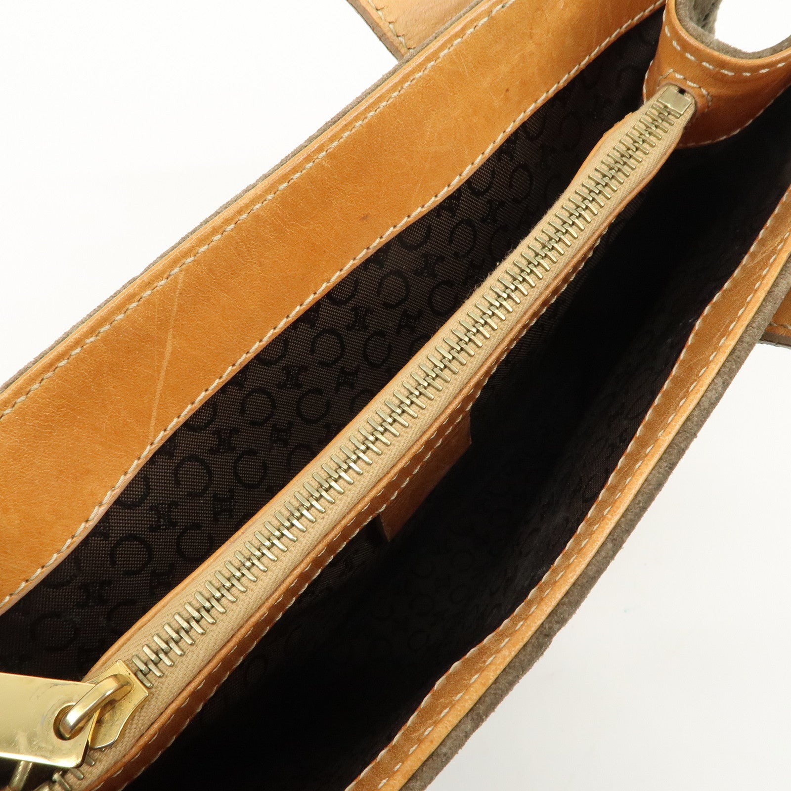 CELINE C Macadam Suede Leather Tote Bag Khaki Brown Used