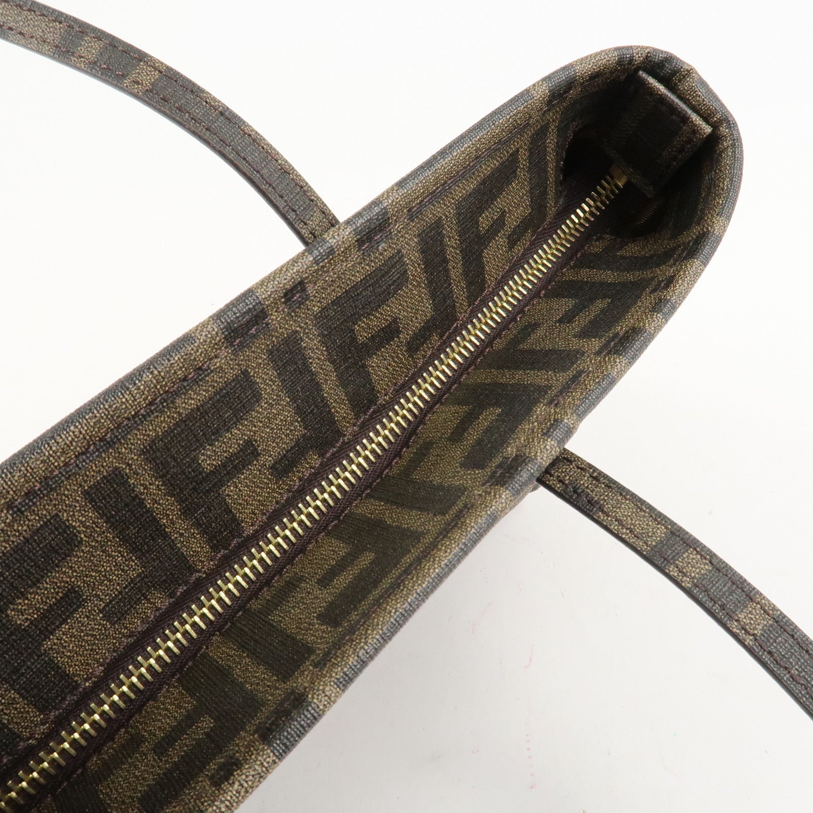 FENDI Zucca PVC Nylon Tote Bag Star Punching Brown Black 8BH223 Used