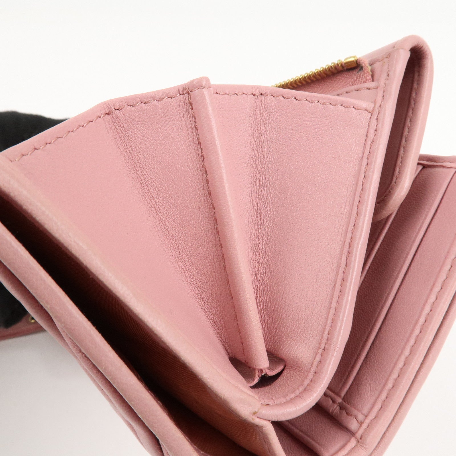 MIU MIU Matelasse Leather Trifold Wallet Pink 5ML225 Used
