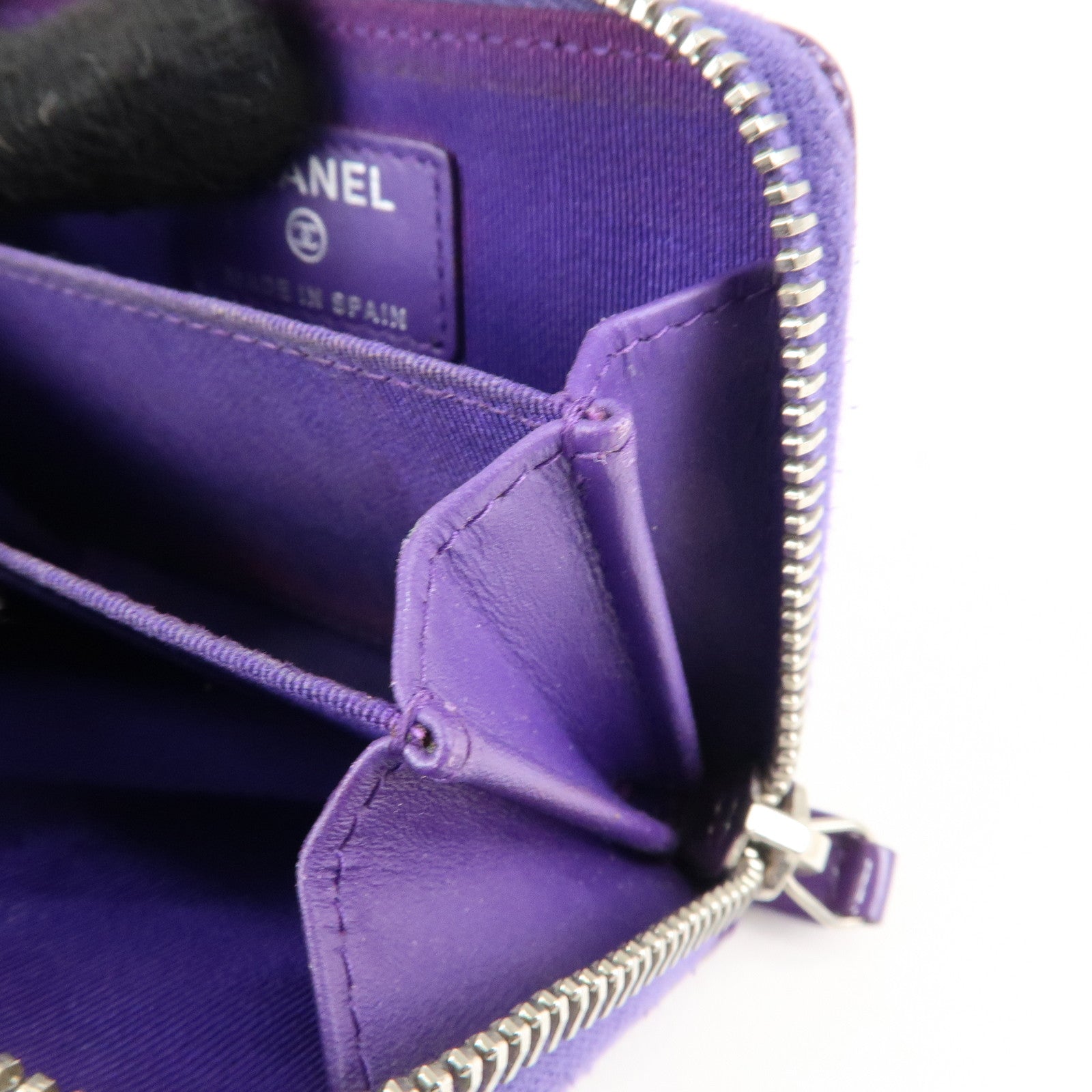 CHANEL Matelasse Patent Leather Card Case Coin Case Purple Used