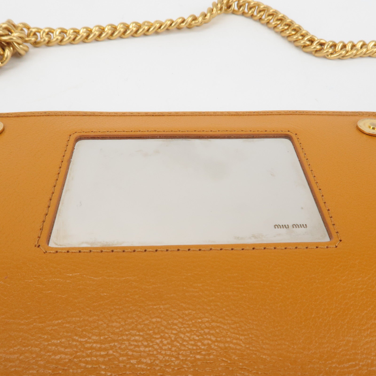 MIU MIU Leather Studs Chain Wallet Shoulder Bag Brown 5BP006 Used