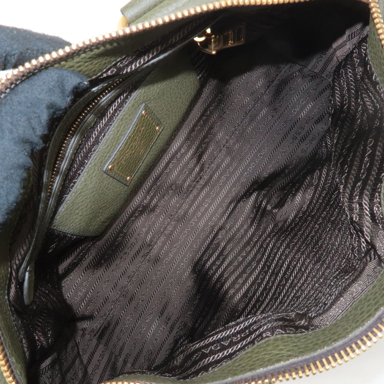 PRADA Leather 2Way Bag Hand Bag Shoulder Bag Khaki BL0805 Used