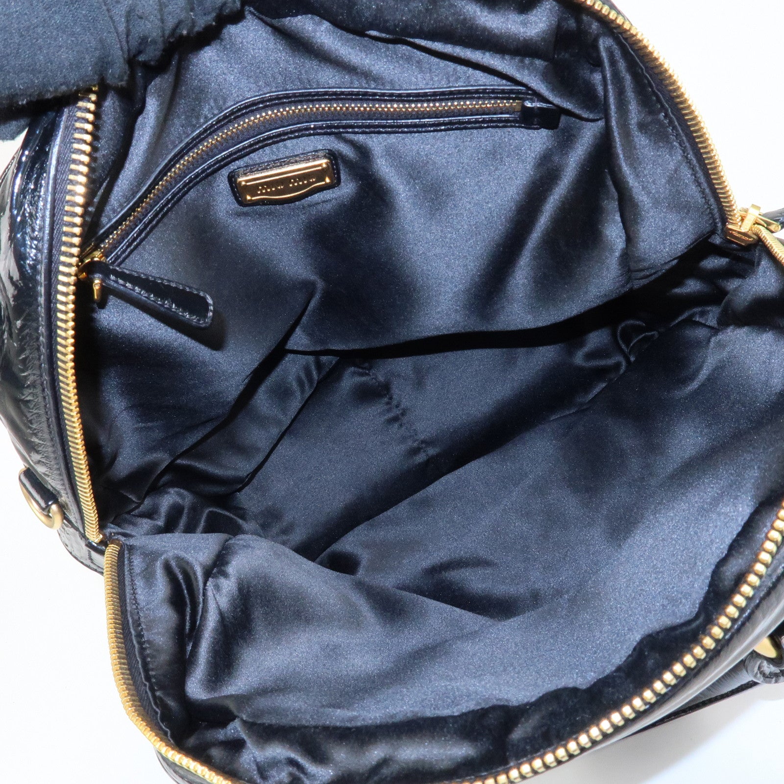 MIU MIU Patent Leather Enamel 2Way Boston Bag Black Gray Used