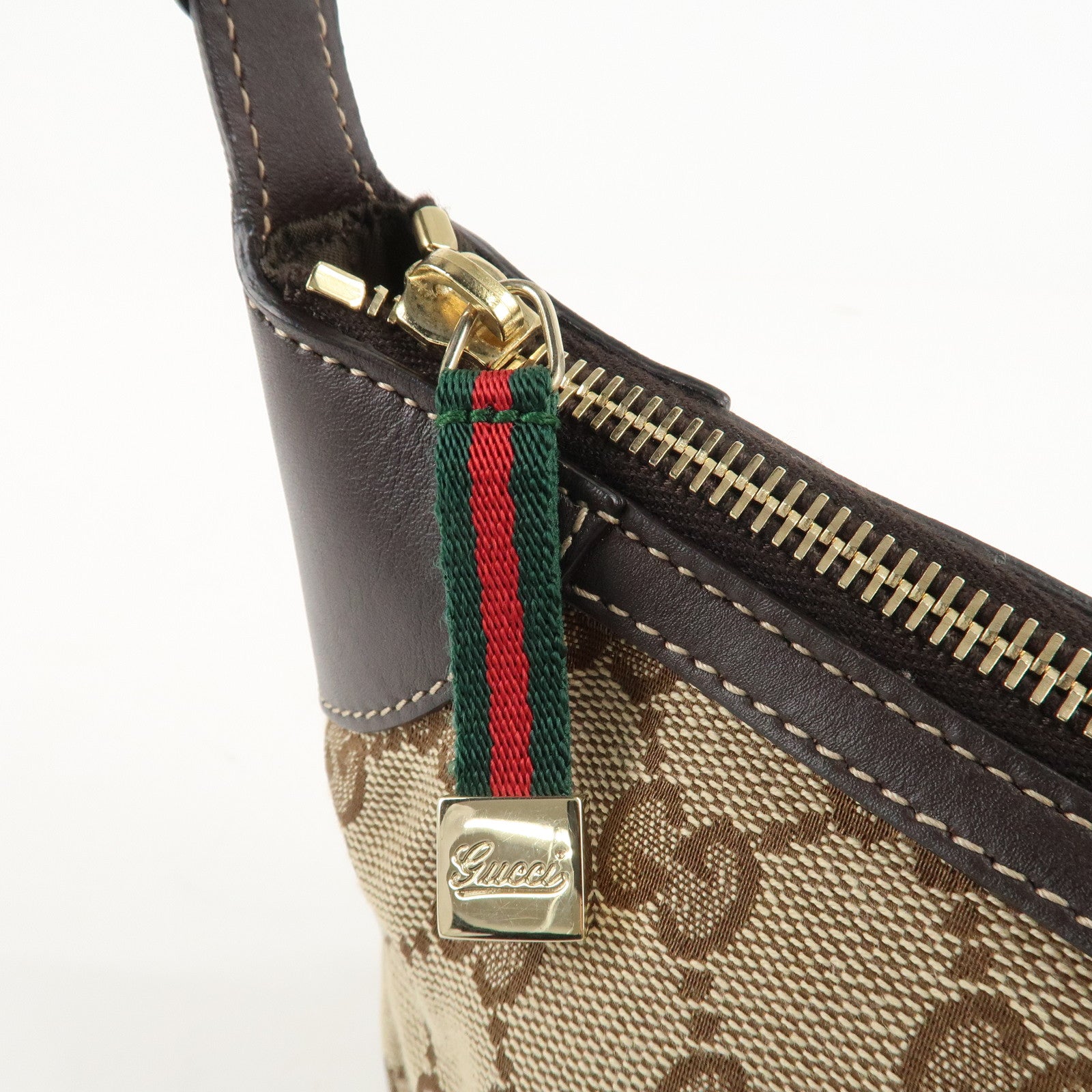 GUCCI Sherry GG Canvas Leather Shoulder Bag Beige Brown 224093 Used