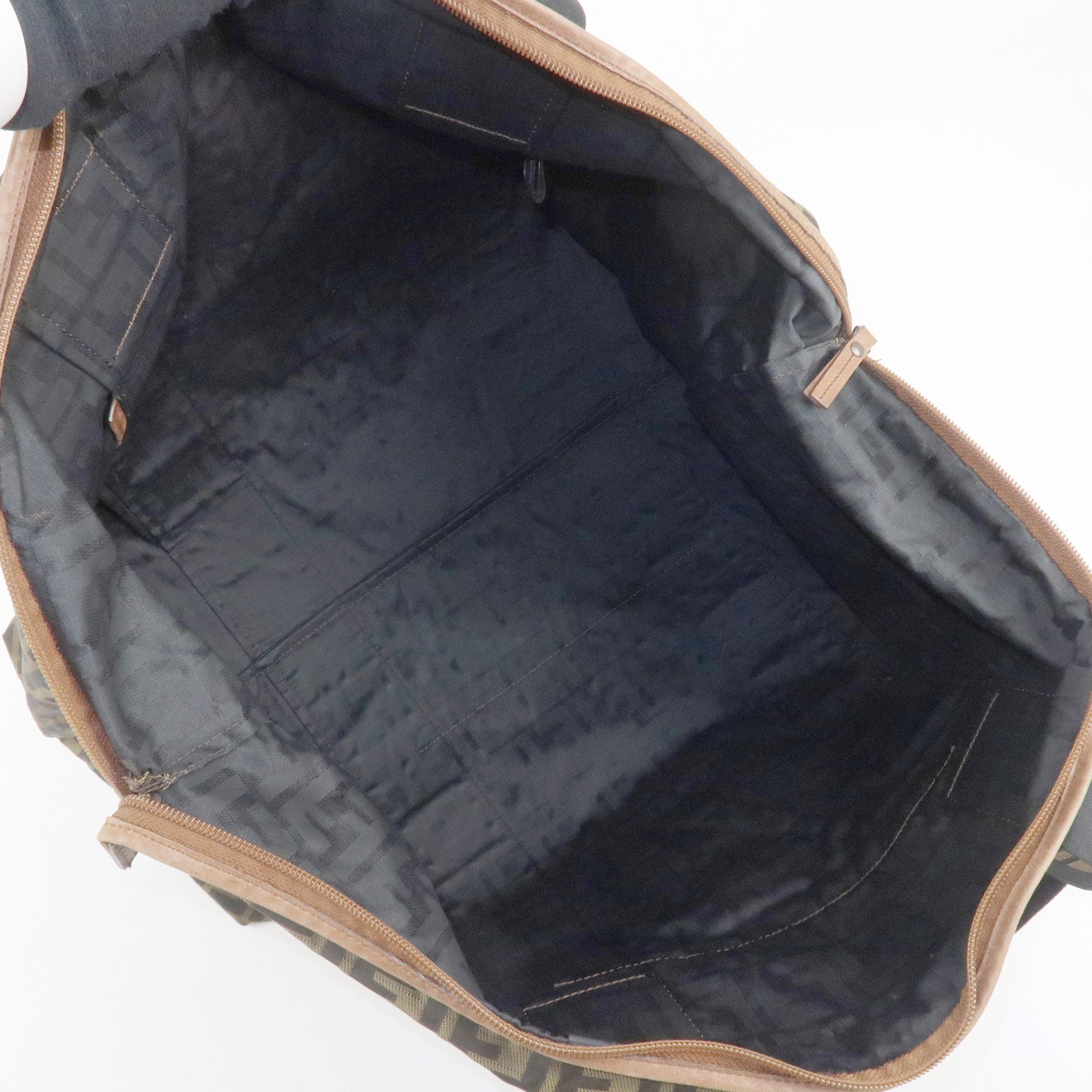 FENDI Zucca Nylon Leather Boston Bag Brown Black 7VS071 Used
