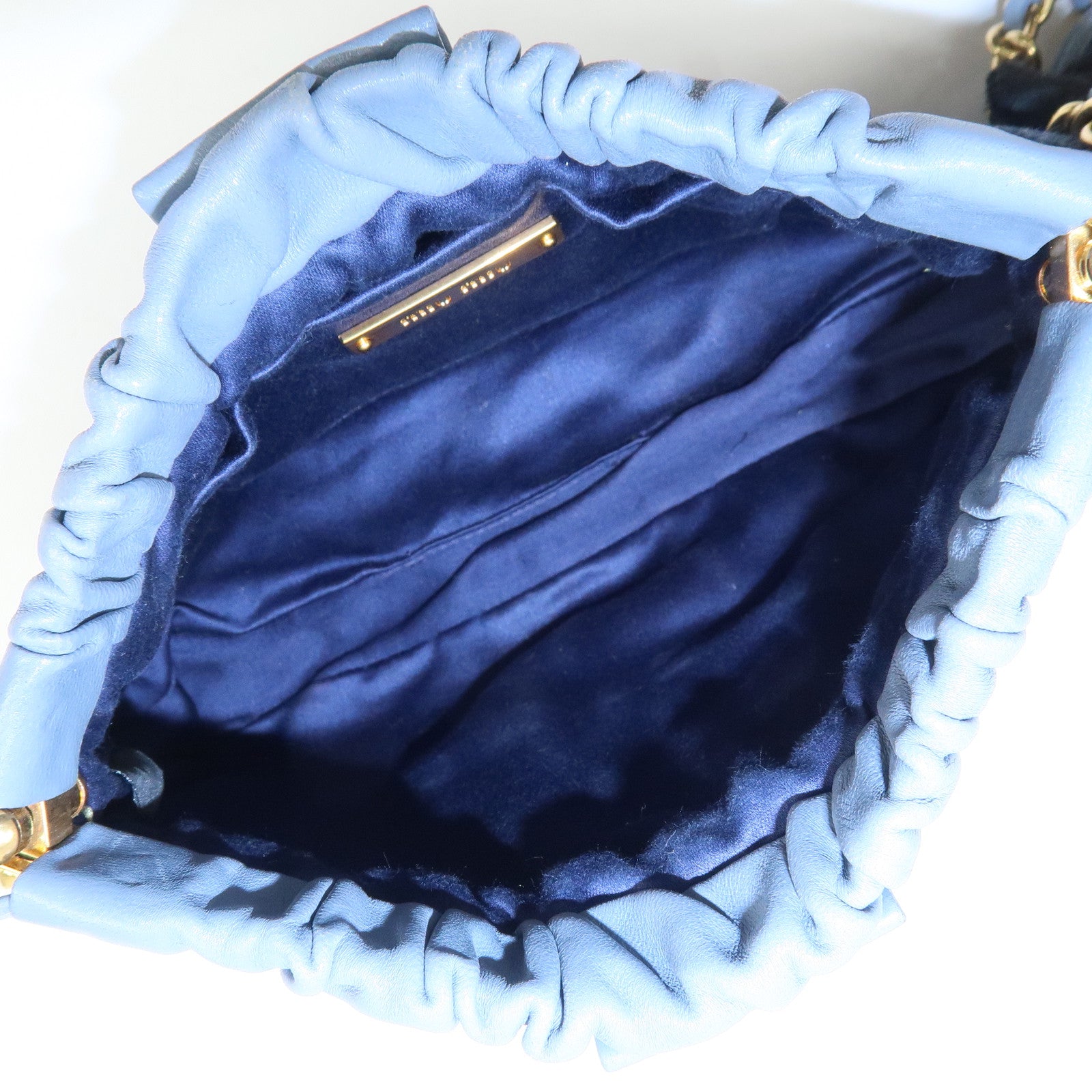 MIU MIU Denim Velour Leather Patches Shoulder Bag Blue Navy Used