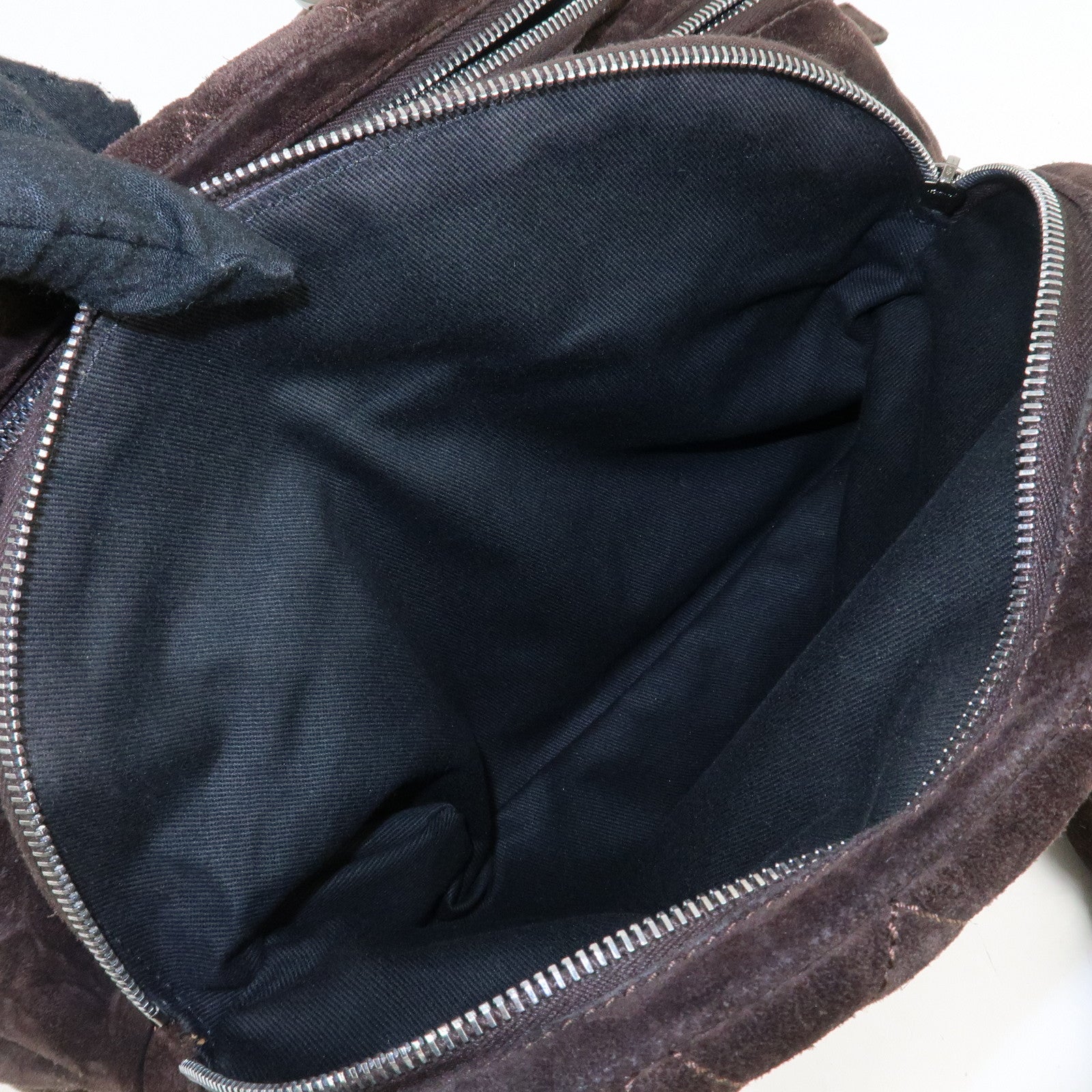 CHANEL Matelasse Suede Boston Bag Brown Silver Hardware Used