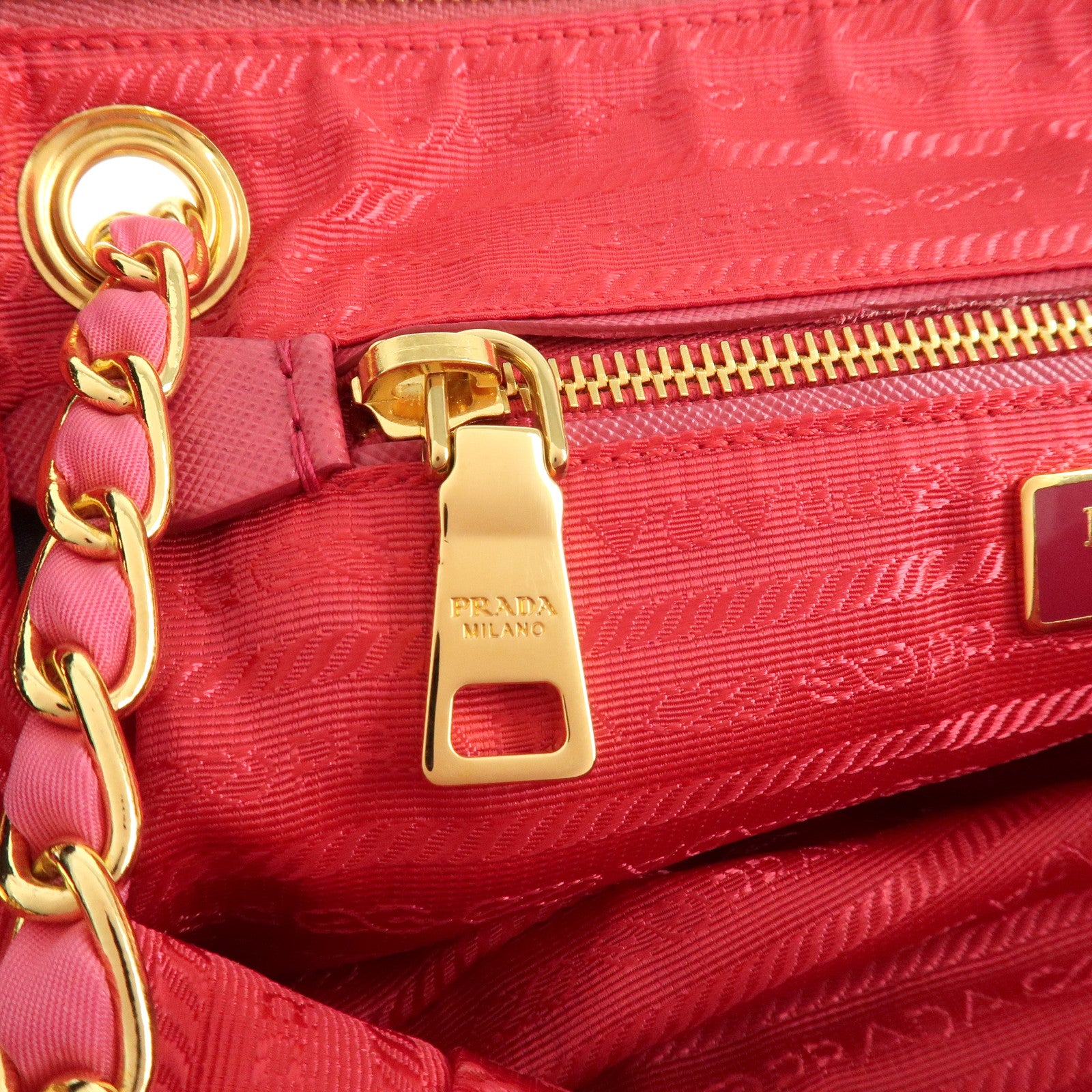 PRADA Nylon Leather Chain Shoulder Bag Pink BR4965 Used